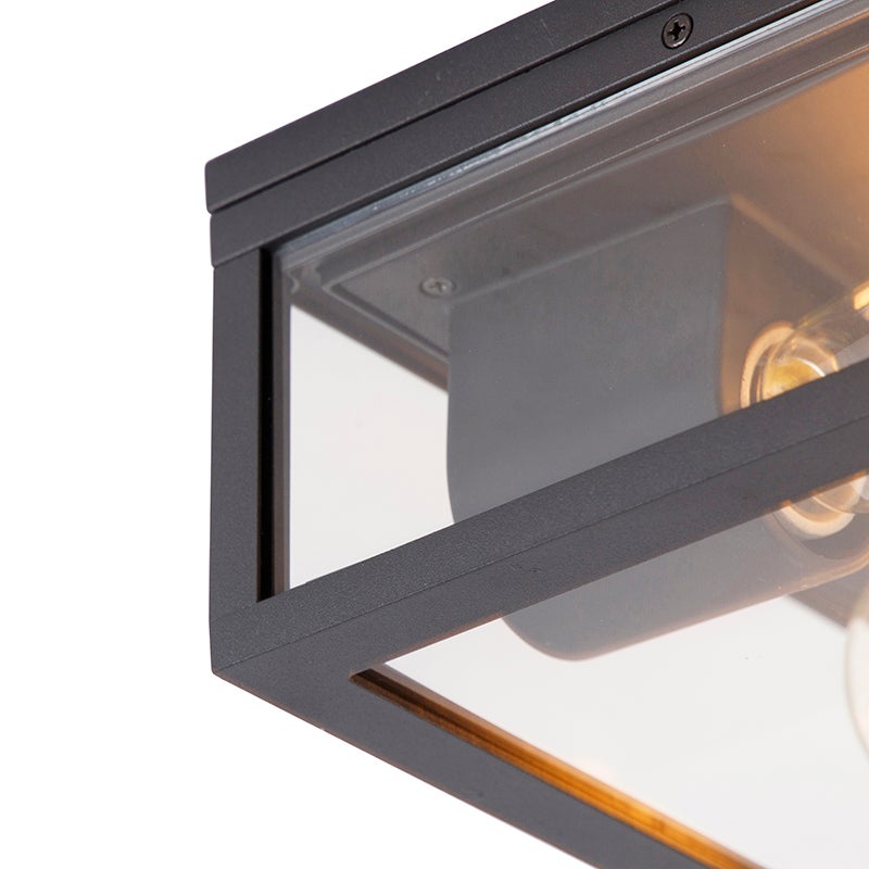 Qazqa design plafonnier extérieure, lumière plafond pour jardin - Charlois - noir, max. 40w, e27, 24cm, IP44, carré, à 2 - 4