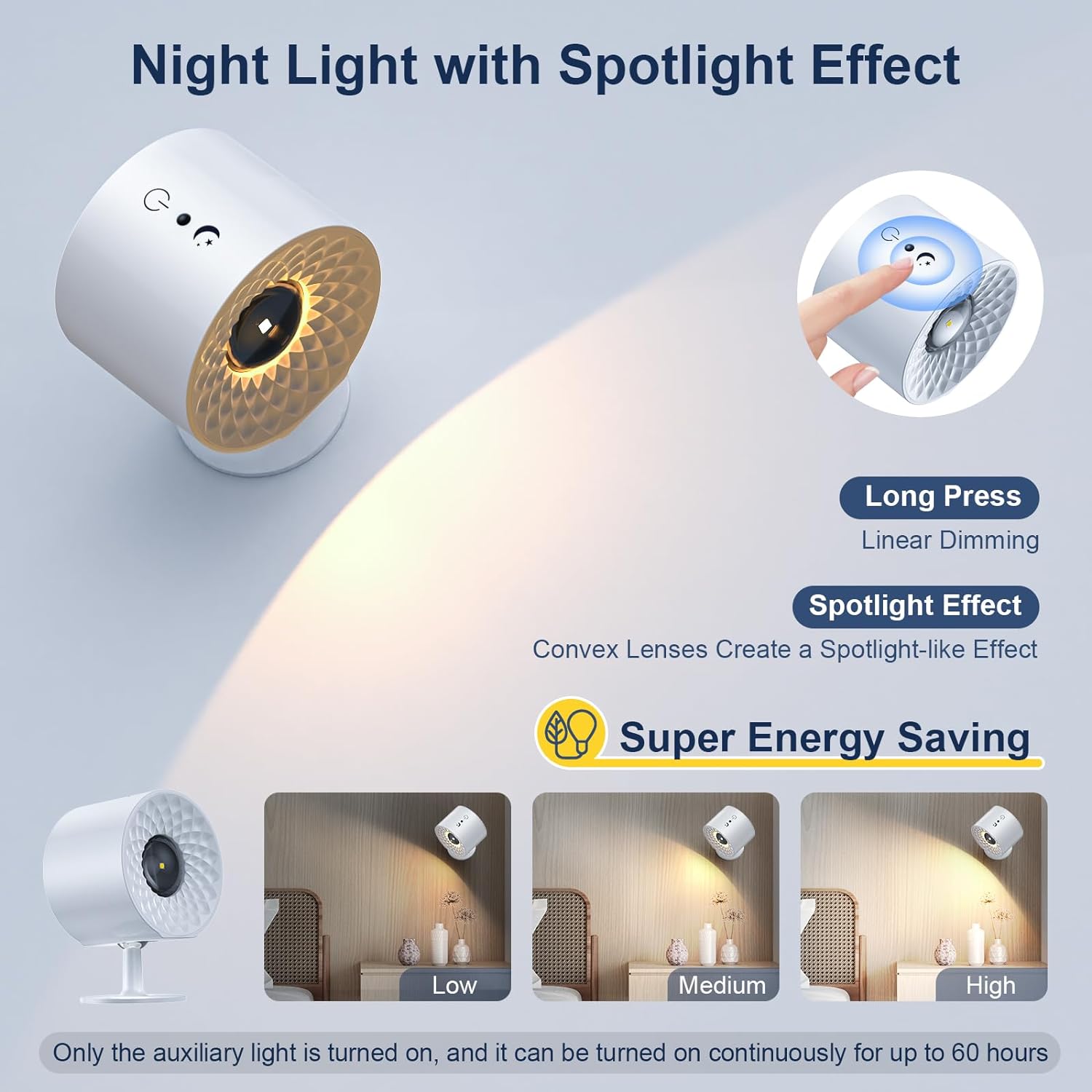 Lampe murale à LED double face avec télécommande,contrôle tactile,3 Couleurs,USB,rechargeables,à 360°- Blanc - 3