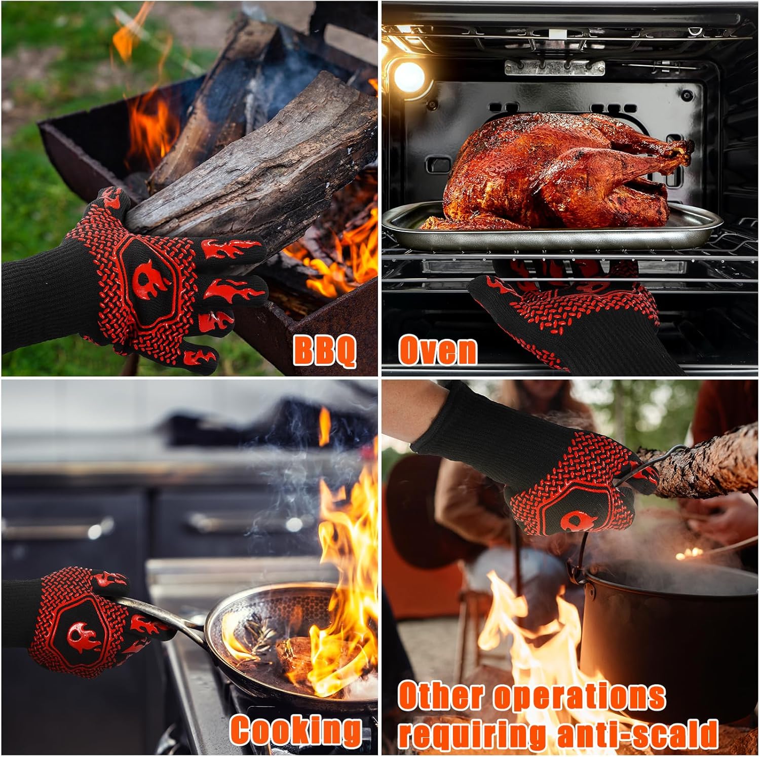 Rękawice do grilla, rękawice kuchenne, rękawice do piekarnika, silikonowe rękawice antypoślizgowe, akcesoria do grilla, rękawice kuchenne, rękawice k - 3