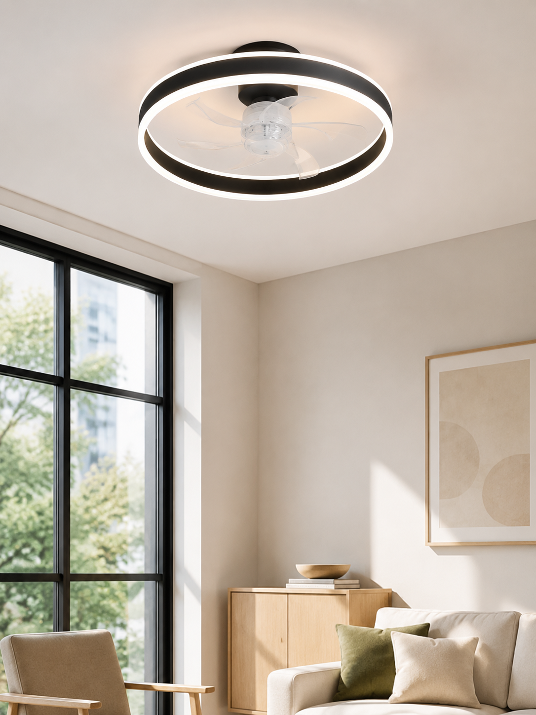 NETTLIFE Lampowentylator LED 34W 40cm, Cichy, Ściemnialny 3 Barwy Światła, 6 Prędkości z Pilotem do Sypialni i Salonu Nowoczesny