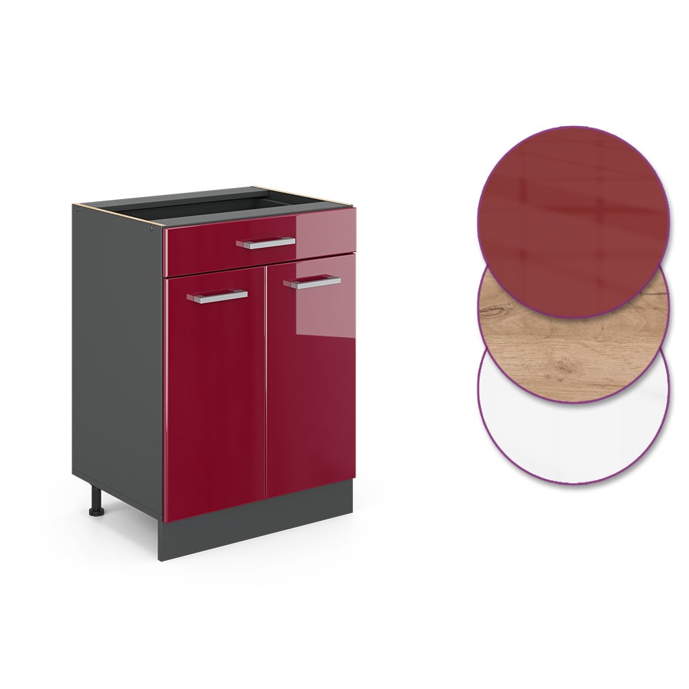 Vicco Meuble cuisine R-Line, Rouge brillant, 60cm avec tiroir, sans PT - 5