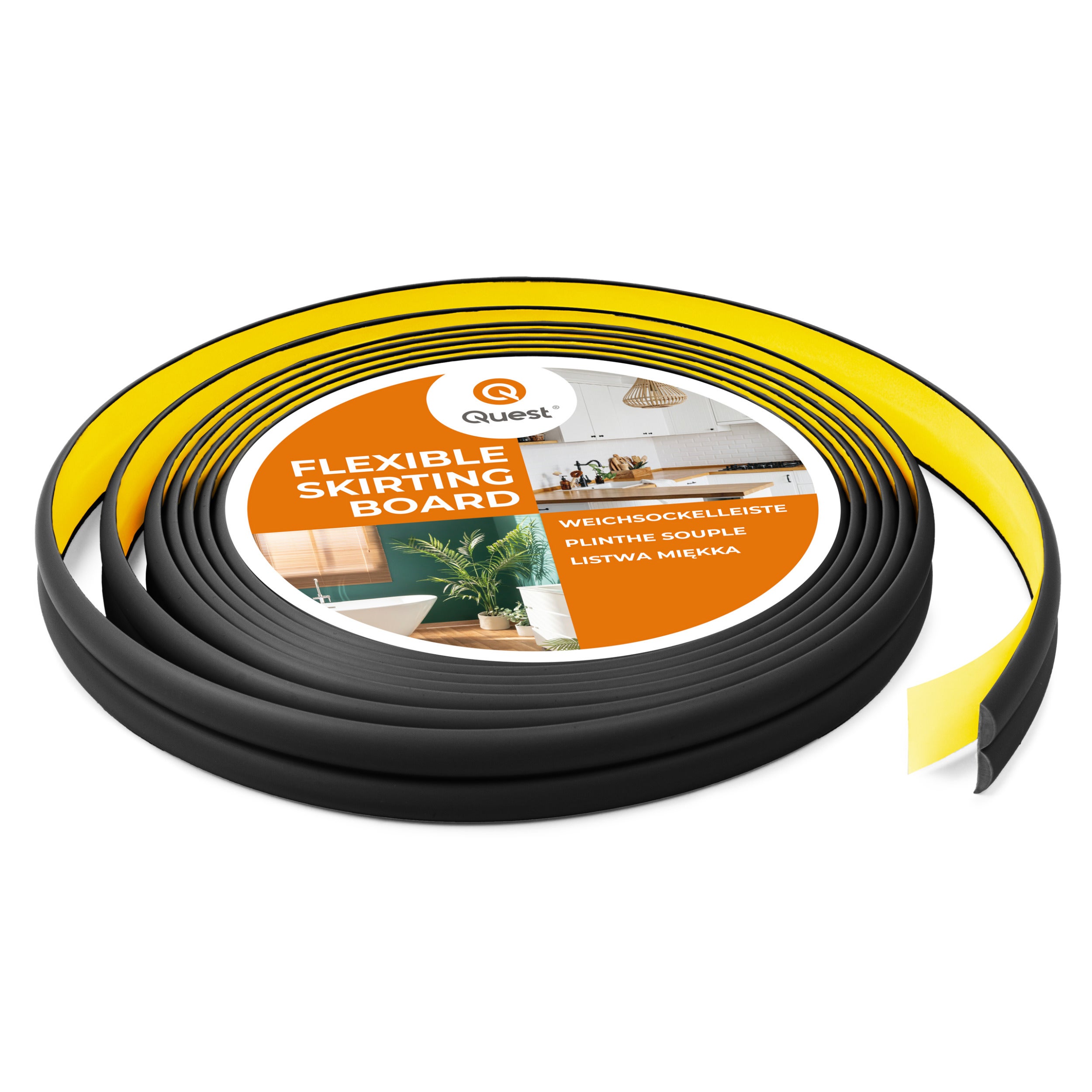 Samoprzylepna listwa ochronna 10x10 mm PVC do krawędzi profil B elastyczna - ochrona mebli i ścian, 5m, czarny
