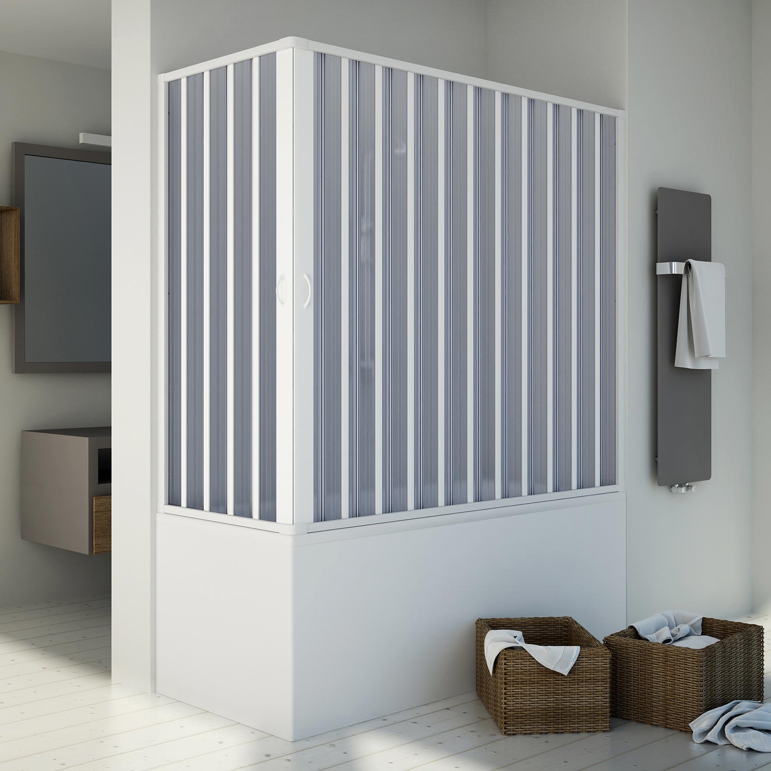 Pare Baignoire 70x140CM H150 En Plastique Pvc Modèle Santorini Avec L'ouverture Centrale | Leroy