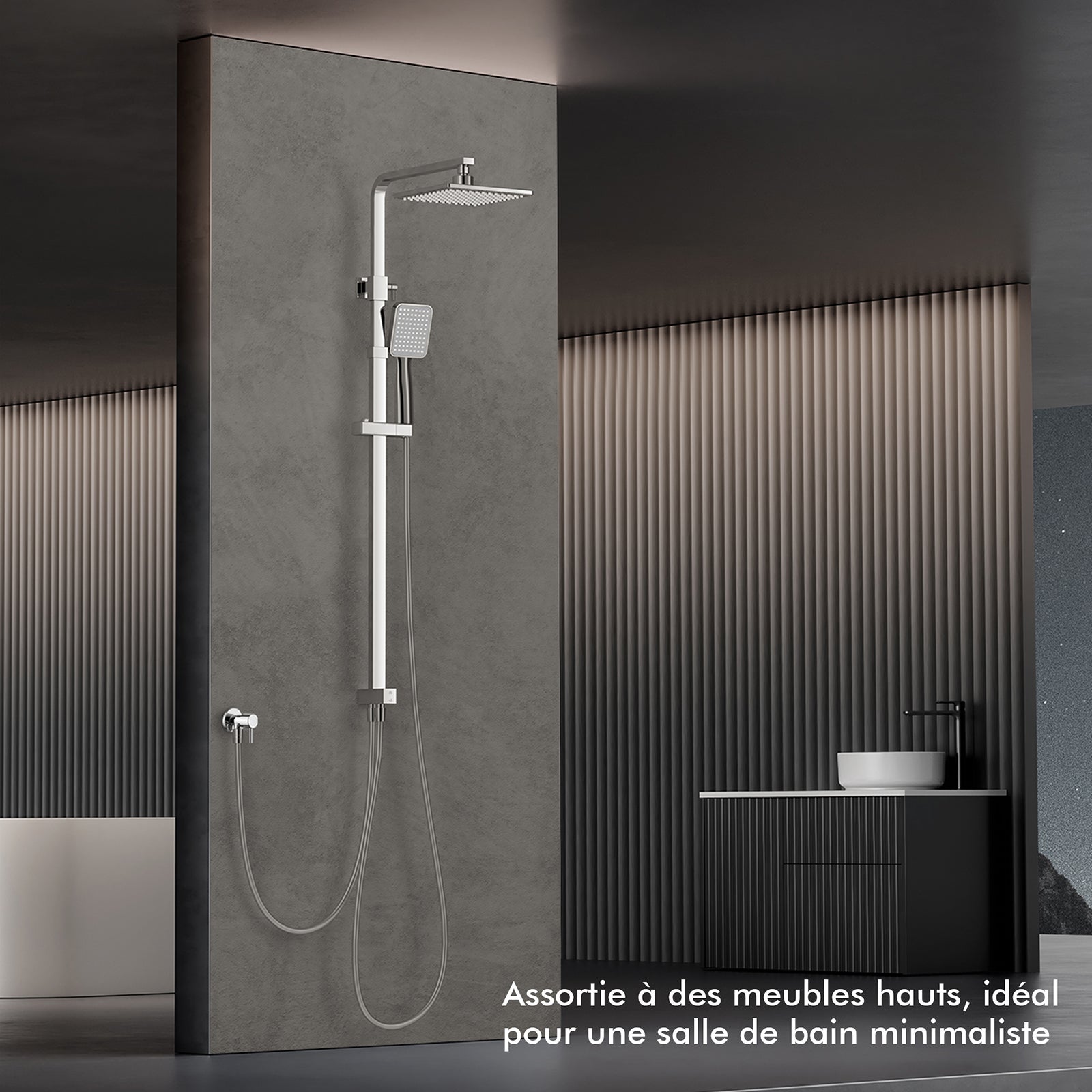 Sistema de chuveiro de coluna de chuveiro com conjunto de chuveiro de mão sem misturador em aço inoxidável com altura ajustável, cromado - 9