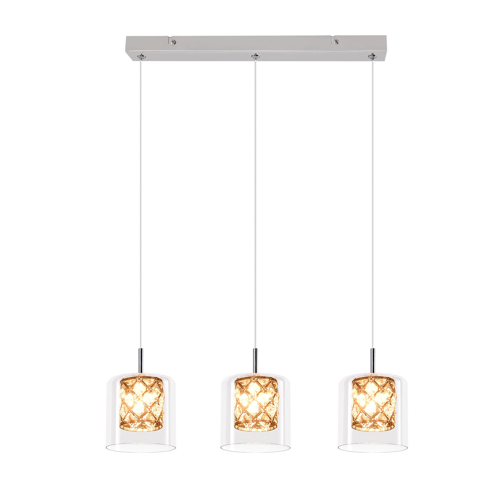 NETTLIFE Candeeiro Suspenso Mesa de Jantar G9 3 Lâmpadas Vidro Cristal Vintage 120cm Altura Ajustável Moderno para Sala e Jantar (Sem Lâmpadas) - 8