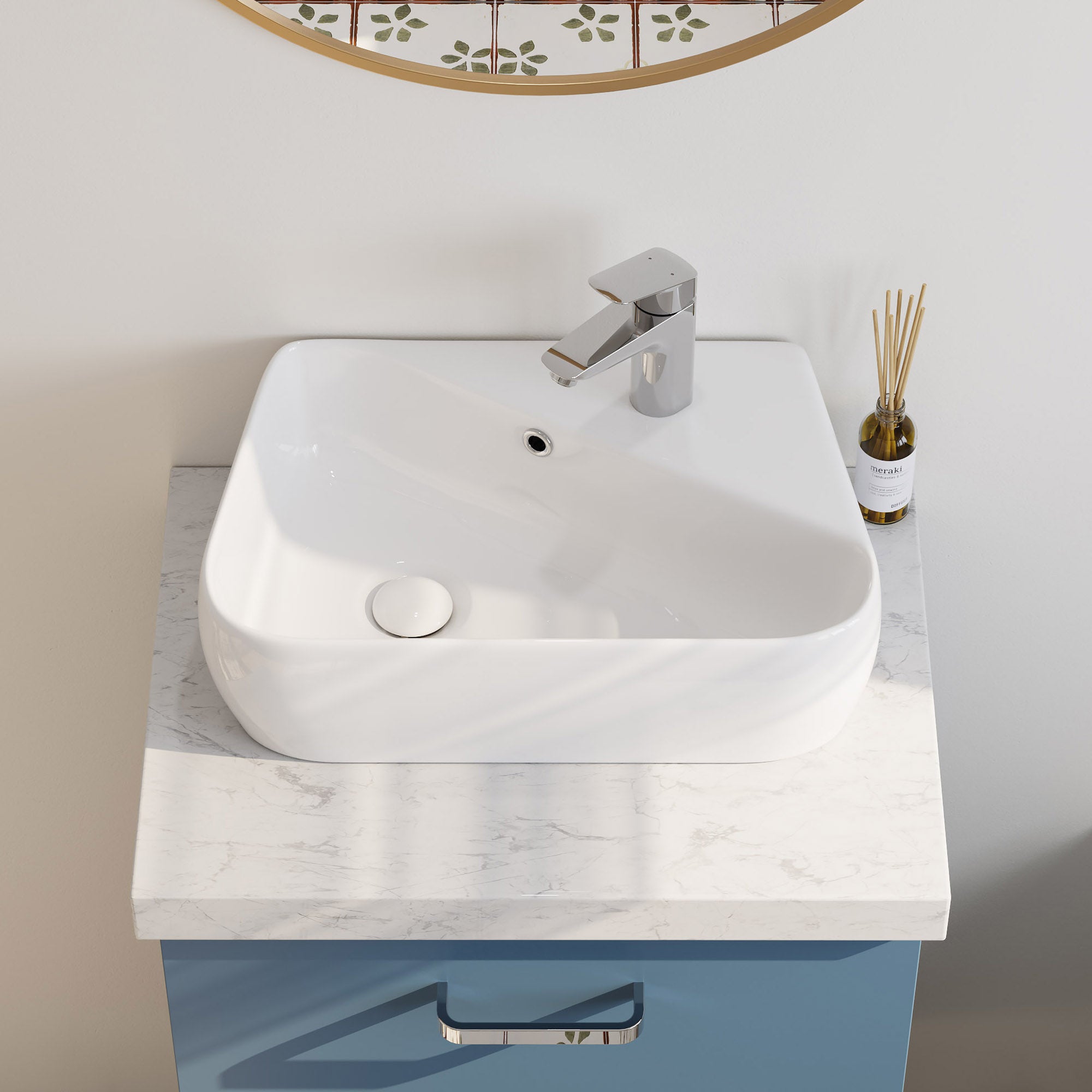 HOROW Umywalka ceramiczna – umywalka nablatowa trapezowa 45 cm, nowoczesny design, odpowiednia do małych łazienek i toalet