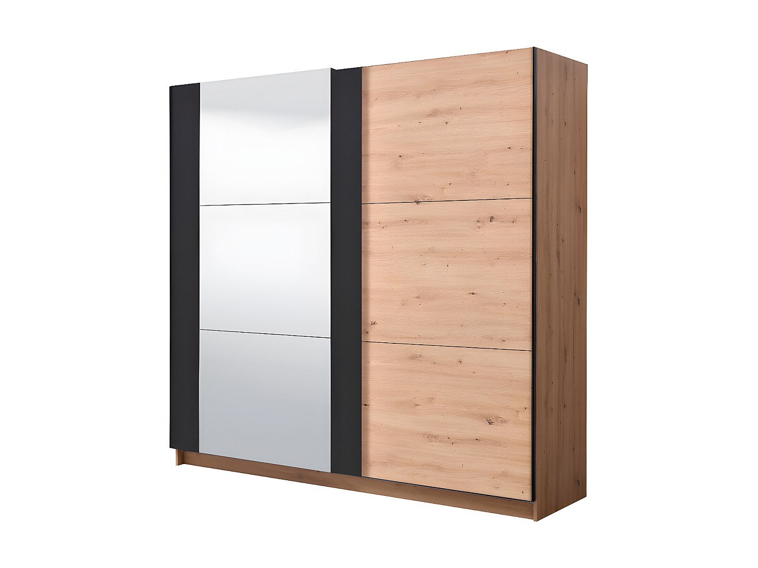 Armoire 2 portes coulissantes PHILADELPHIE - Avec Miroir - L.217cm - Coloris : chêne et noir - 3