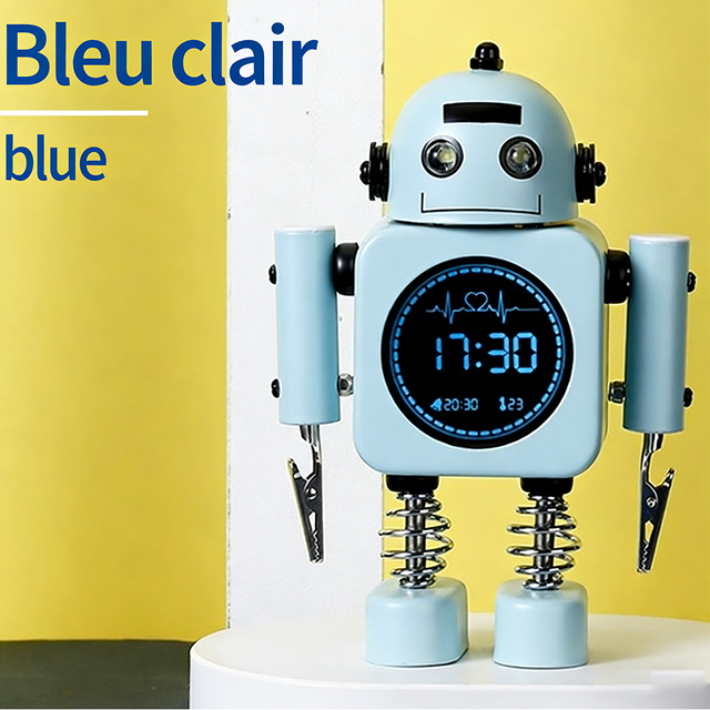 Horloge Réveil Robot Multifonctionnelle – Décoration de Chambre pour Enfants Bleu