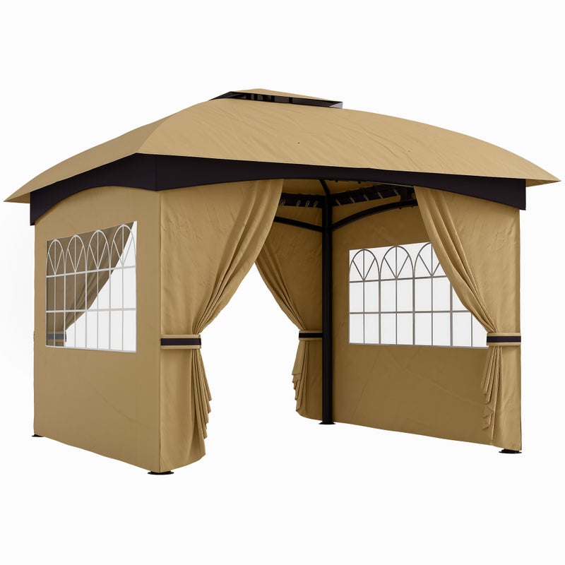 Gazebo Pop-Up 3.4x3.4 m z ochroną UV20+, Doppeldach i 4 ścianami, Zelt z ocynkowanego metalu do beżowego ogrodu