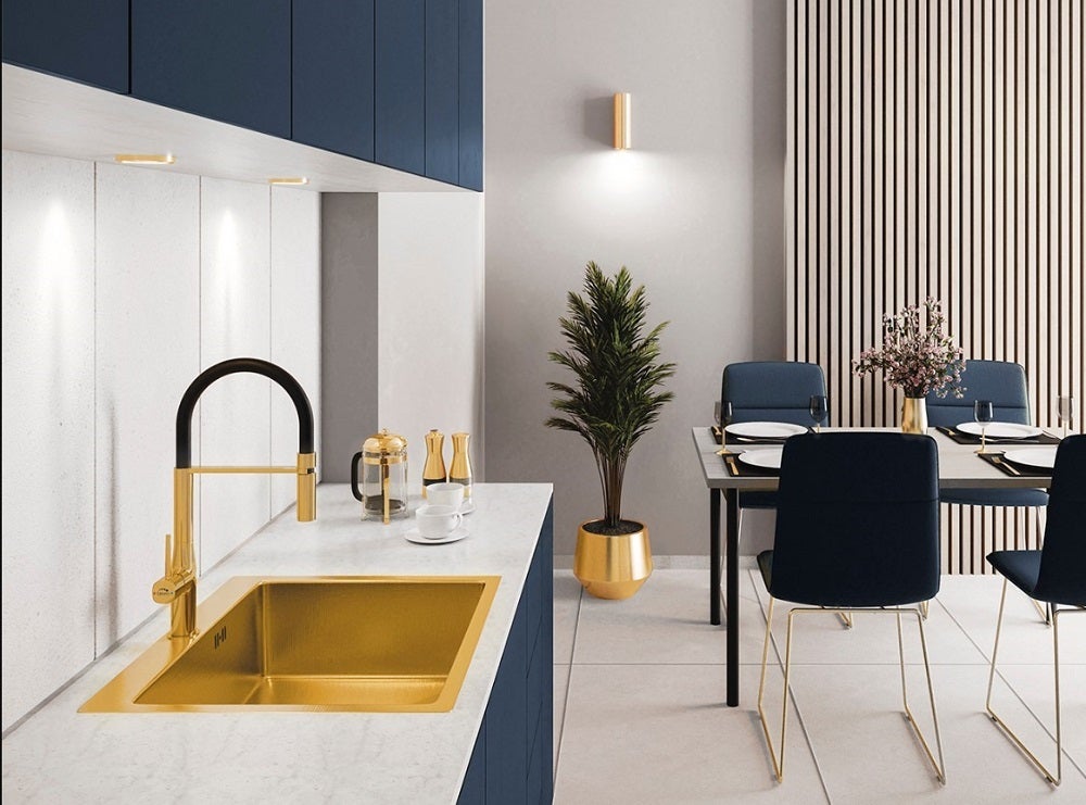 Fregadero de cocina marmara oro cepillado, 1 seno, acero inoxidable, 51x59