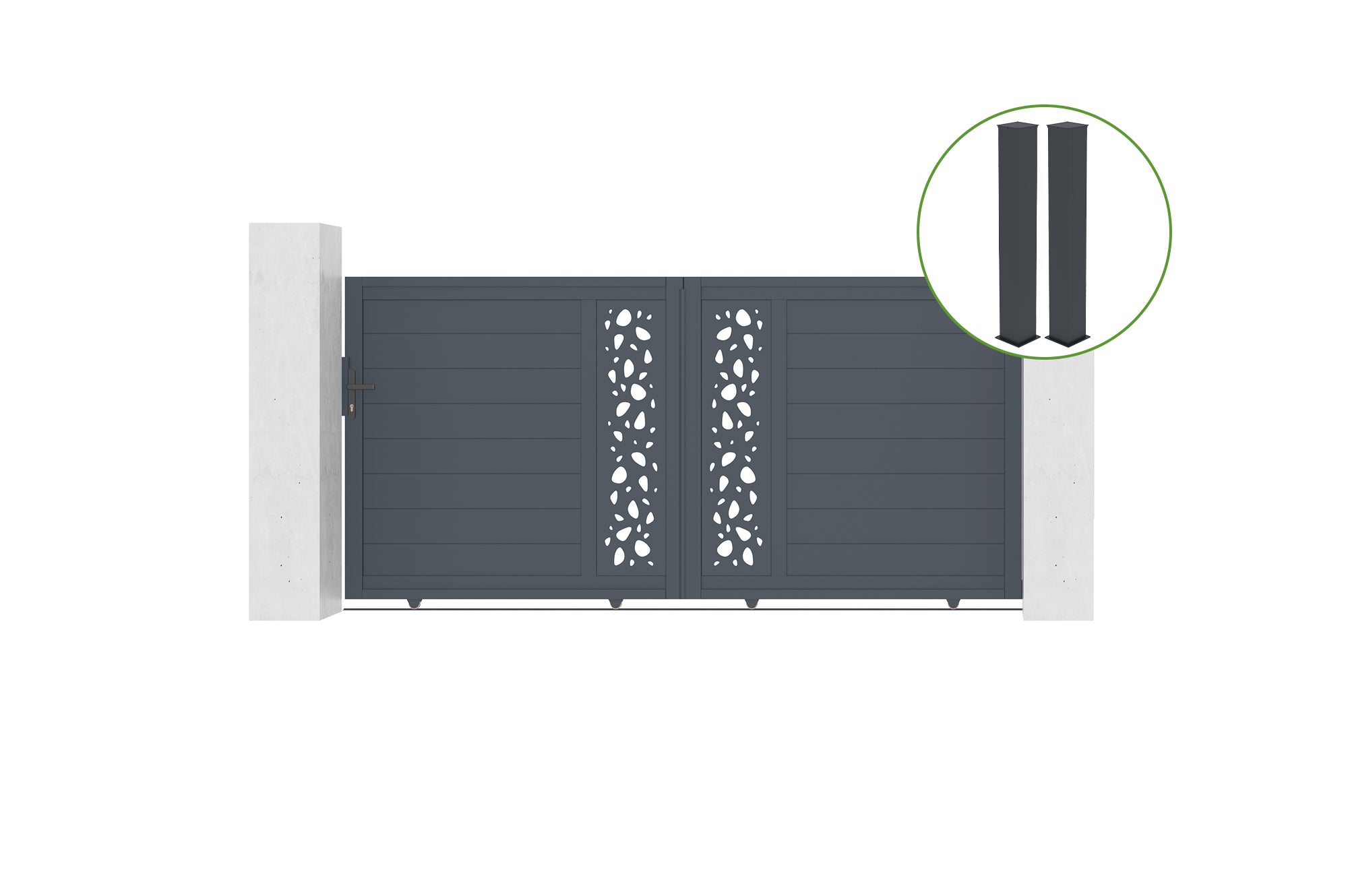 Brama przesuwna 3,5m VELETA wys. 140cm aluminium szare + 2 słupki 20x20cm wys. 1