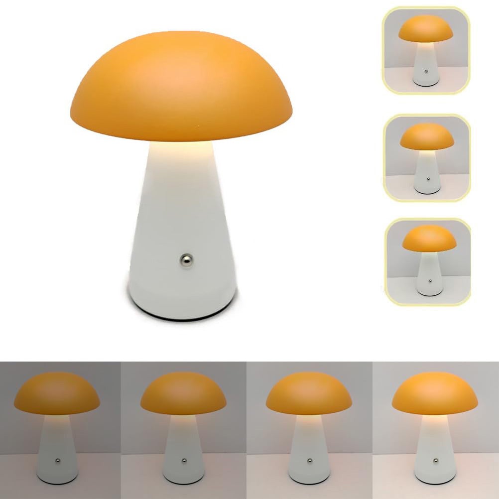 Ściemniana lampka stołowa LED w kształcie grzybka z bezprzewodowym ładowaniem USB do sypialni, pomarańczowa, trójkolorowa płynna regulacja