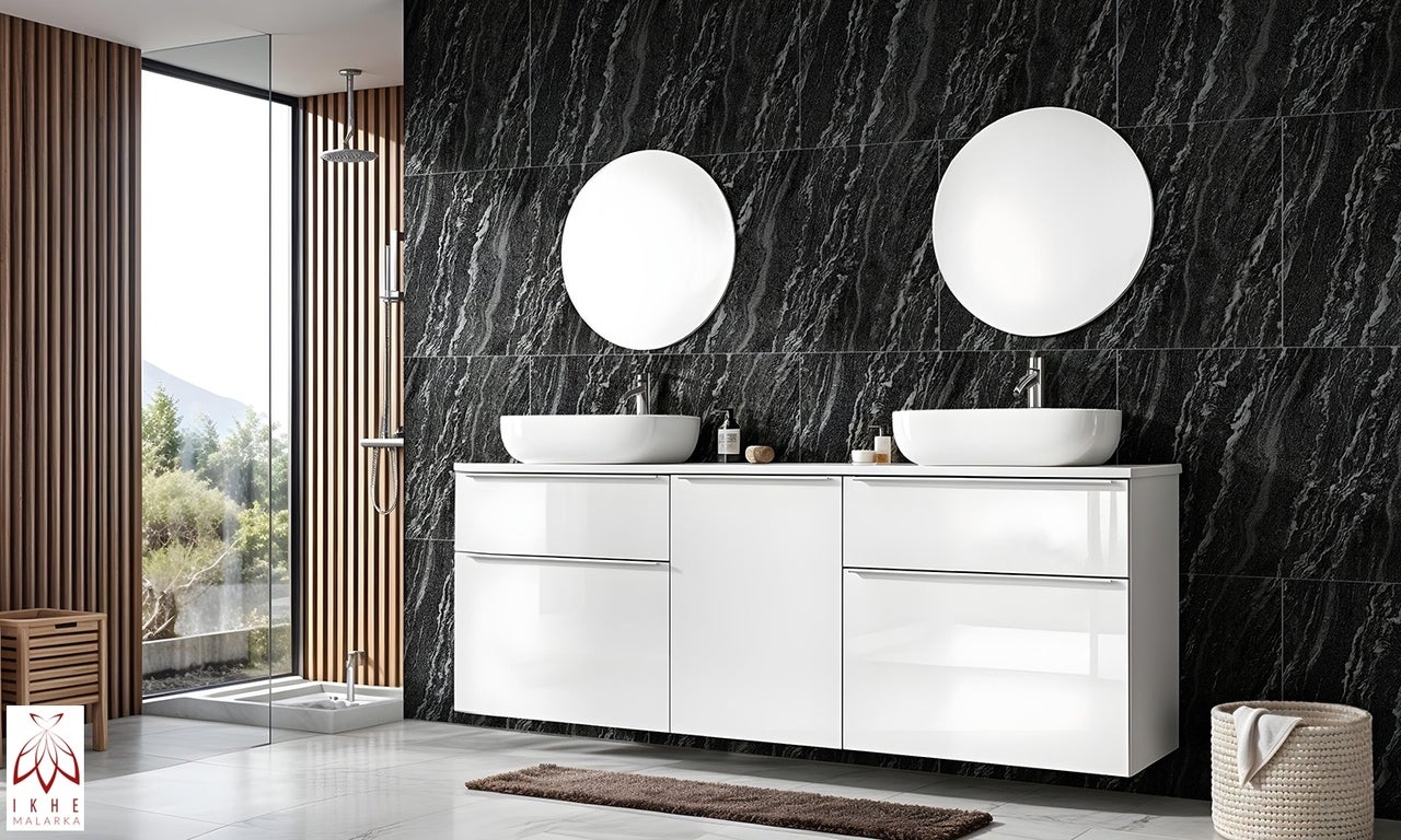 Panneau mural effet marbre – Revêtement PVC 120x60 cm | 2,5 mm | Résistant à l'eau, aux UV et à l'humidité | Alternative aux carreaux Black02 - 3
