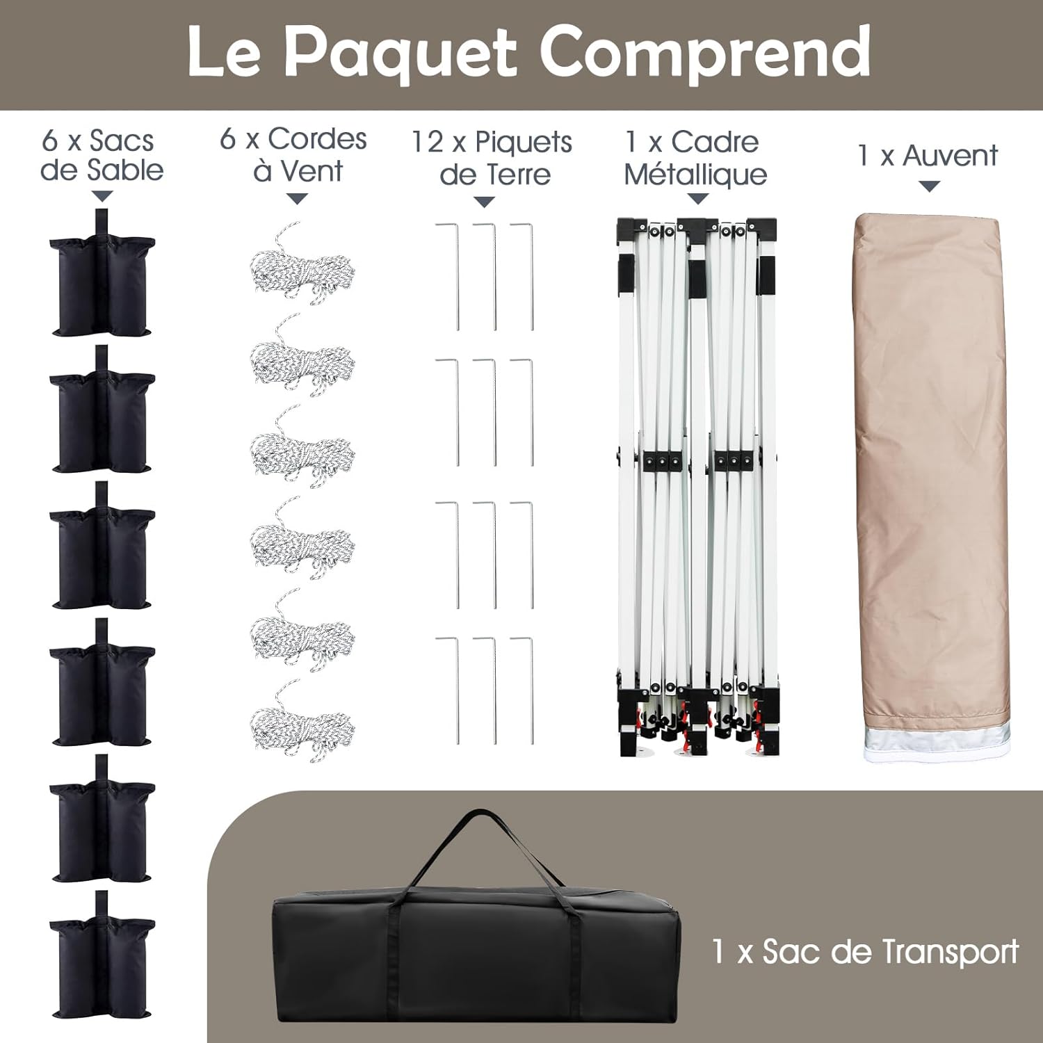 3x6M Tienda Gazebo Emergente, Gazebo Plegable Portátil con Bolsa de Transporte, 6 Sacos de Arena, Bodas (Beige) - 7
