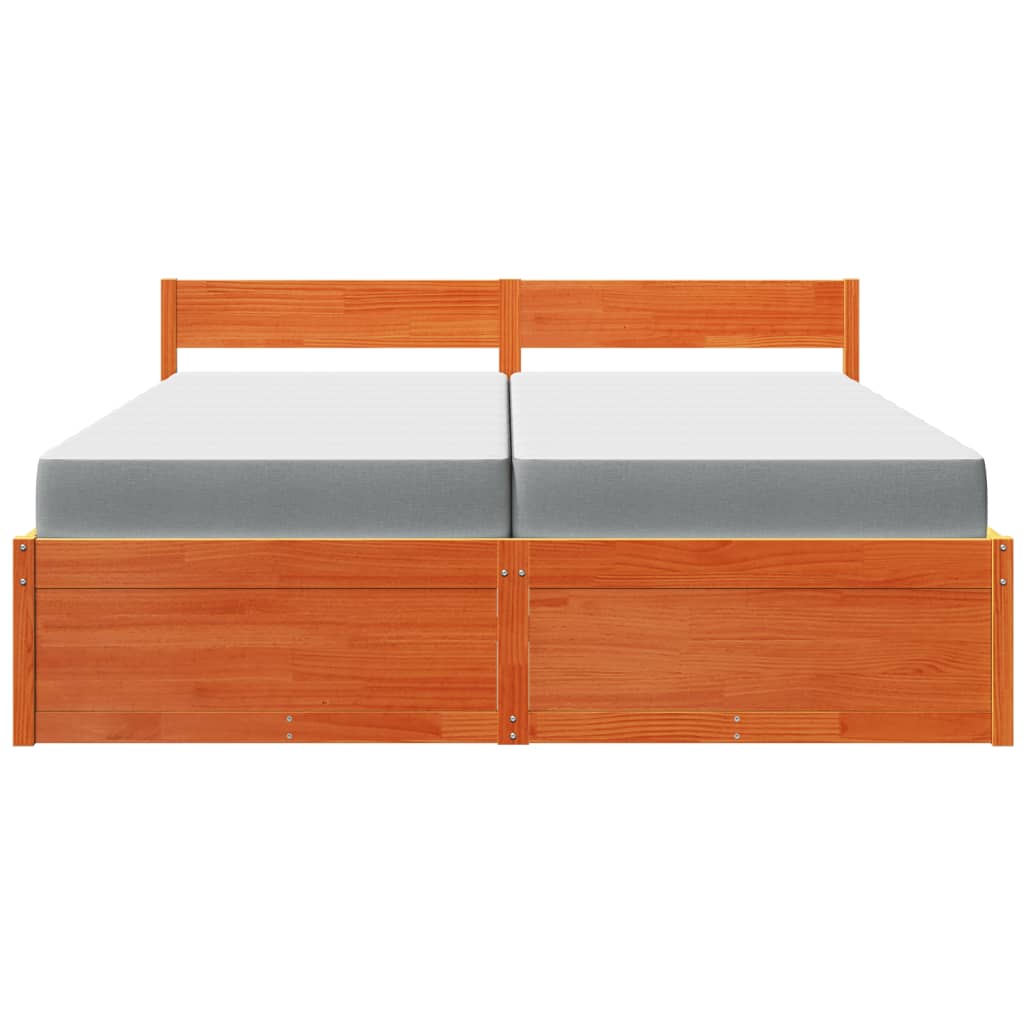 Lit avec tiroirs et matelas, bois massif de pin, cire marron, pour la chambre, 200 × 200 cm - 4