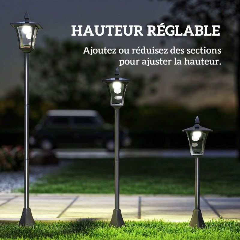 HOMCOM Luminaire extérieur lampadaire sur pied solaire lampadaire lanterne classique LED 40 Lm dim. 18L x 18l x 160H cm noir - 2