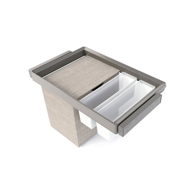 Emuca Kit 2 vassoio ausiliario, 1 cesto portabiancheria e telaio regolabile Quartz per armadi, chiusura ammortizzata e estrazione totale, modulo 80