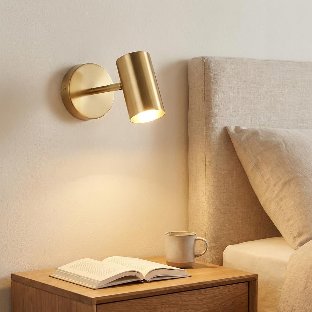 Złota metalowa lampa ścienna LED do użytku wewnątrz pomieszczeń, nowoczesna i industrialna lampka nocna, styl minimalistyczny i vintage, regulowa