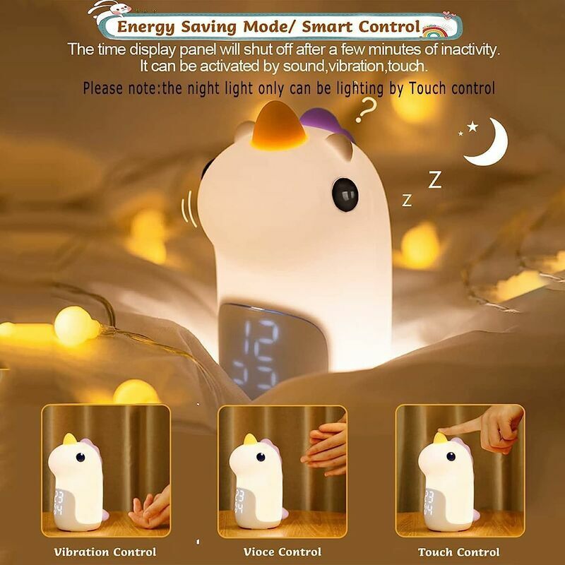 Réveil pour enfants, veilleuse lumineuse jour/nuit, rechargeable, LED, numérique, 3 couleurs, forme mignonne - 3