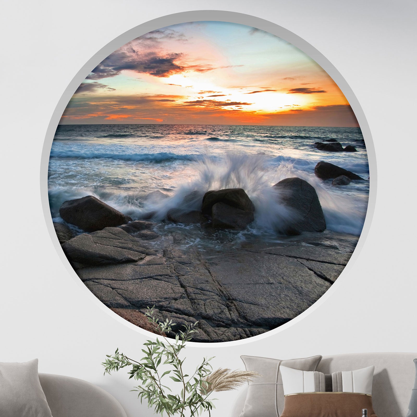 Stickers Trompe l'oeil Arche ronde - Mer - Diamètre 50 cm | Leroy Merlin