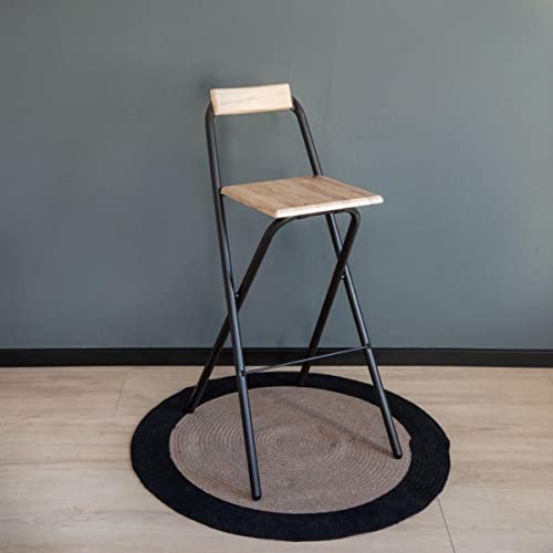Tabouret de bar pliant avec dossier - Bois effet chêne et noir - L 48 x P 43 x H 98 cm - 5