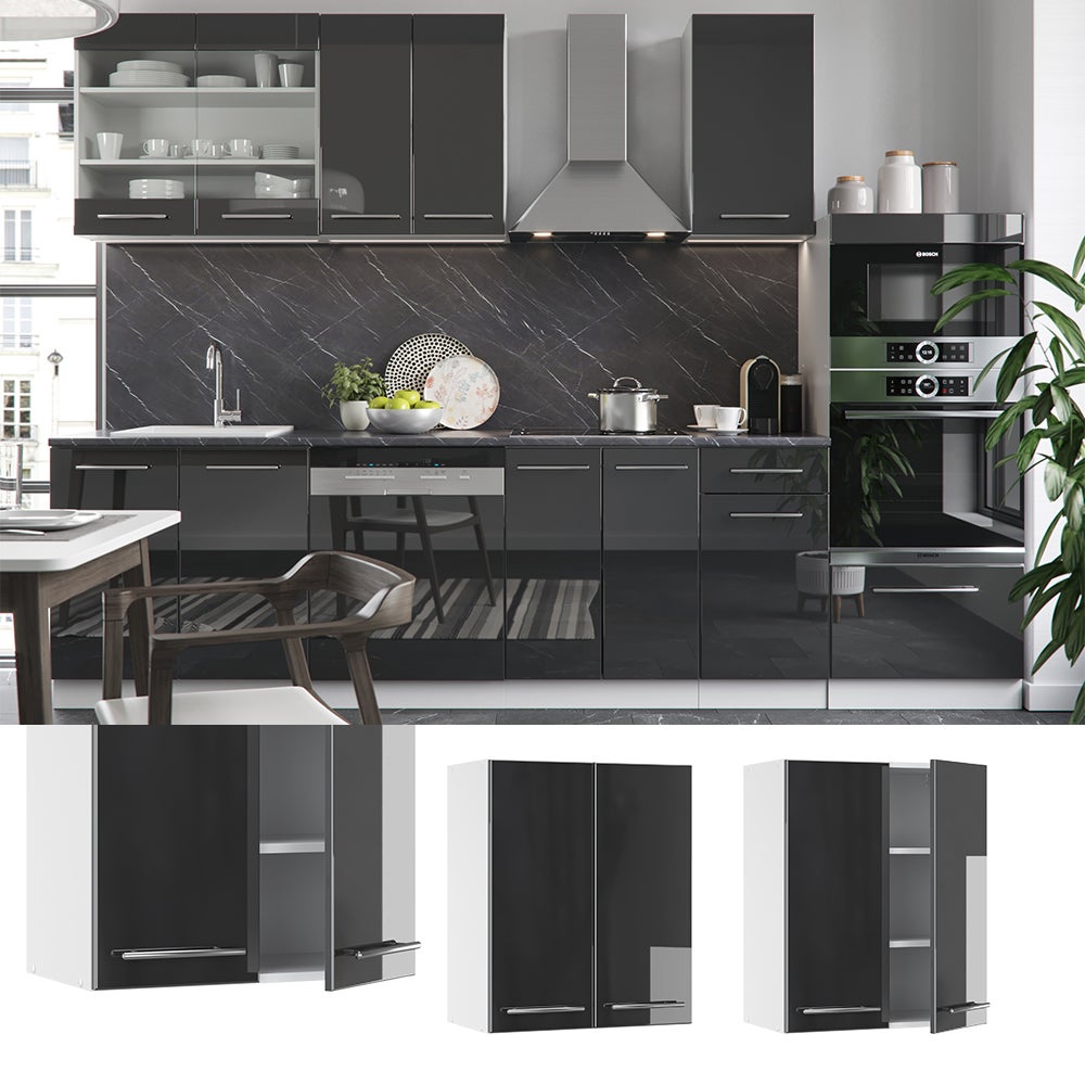 Vicco Elément haut de cuisine Fame-Line, Anthracite Haute brillance, 60cm - 2