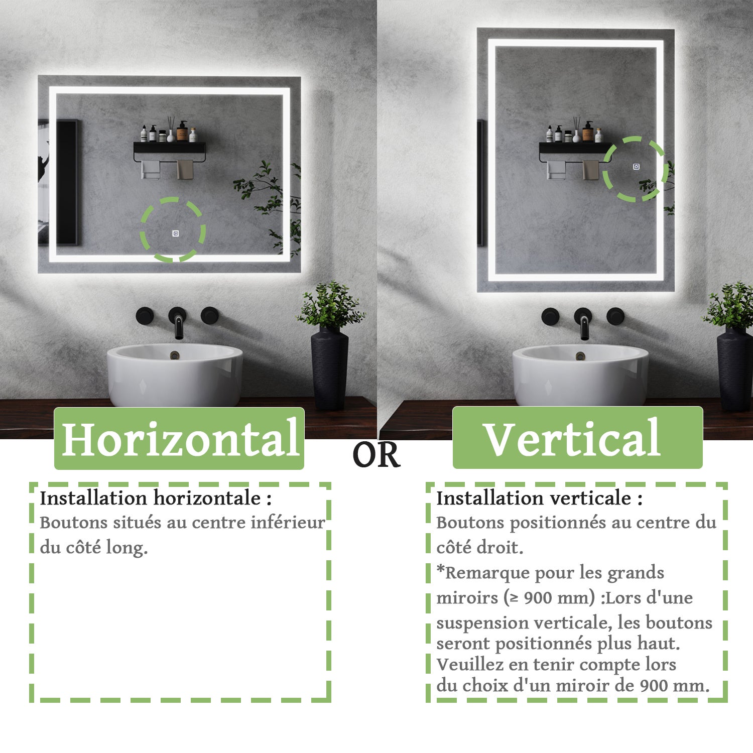 Miroir lumineux anti-buées rectangulaire 80x60 cm -LED, Mémoire - Miroir lumineux de salle de bains.Miroir lumineux de salle de bains - 2