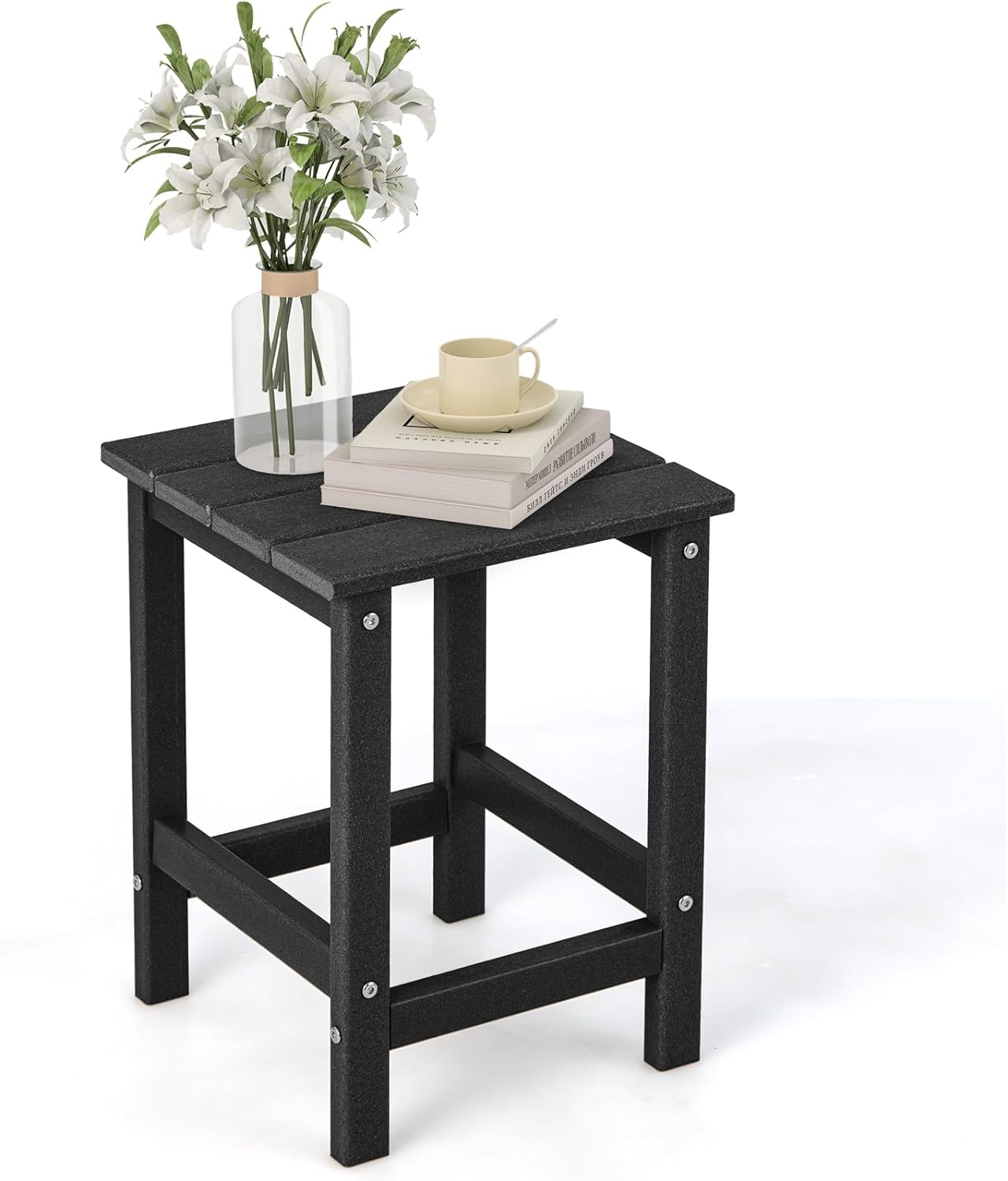 Stolik Ogrodowy z HDPE Obciążenie 100 kg – Regały z Listew Kompaktowy Rozmiar Kwadratowy 35,5 x 35,5 x 46,5 cm Czarny