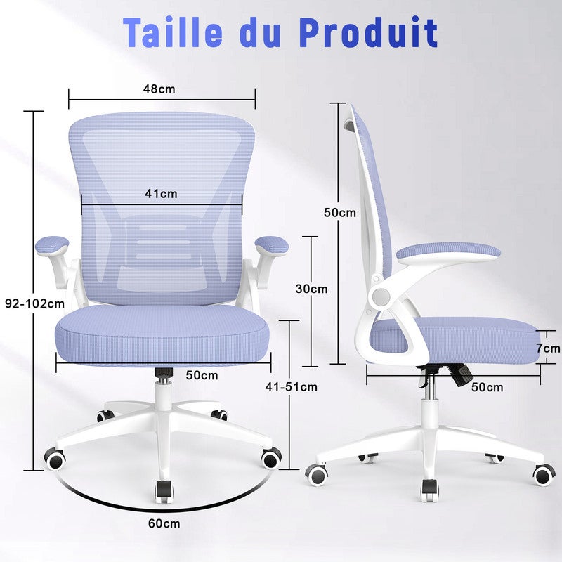 Chaise de Bureau Ergonomique RATTANTREE - à roulette - Soutien Lombaire Dossier Règalable- Hauteur Ajustable - Violet - 2