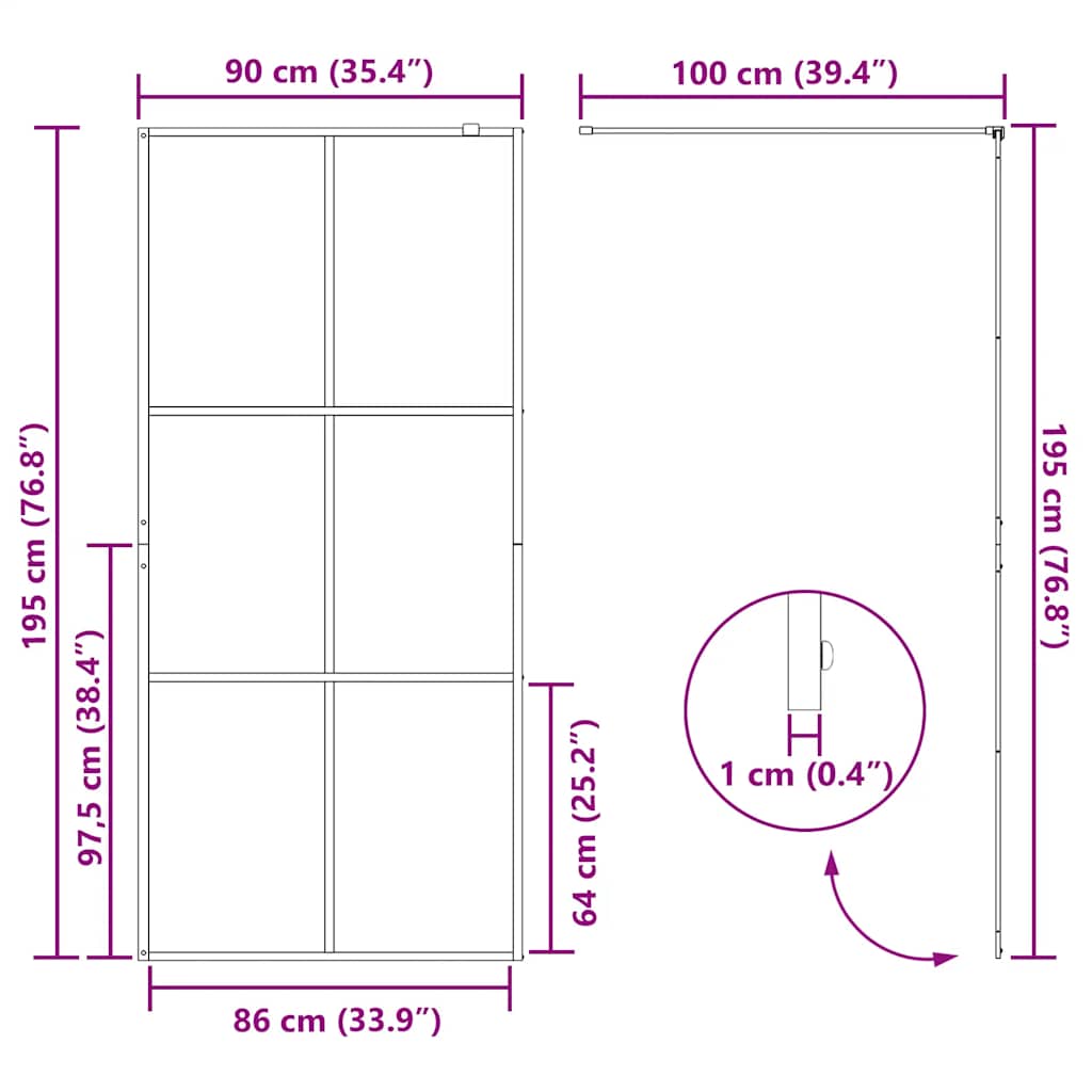Mampara ducha accesible vidrio ESG transparente negro 90x195 cm vidaXL - 3