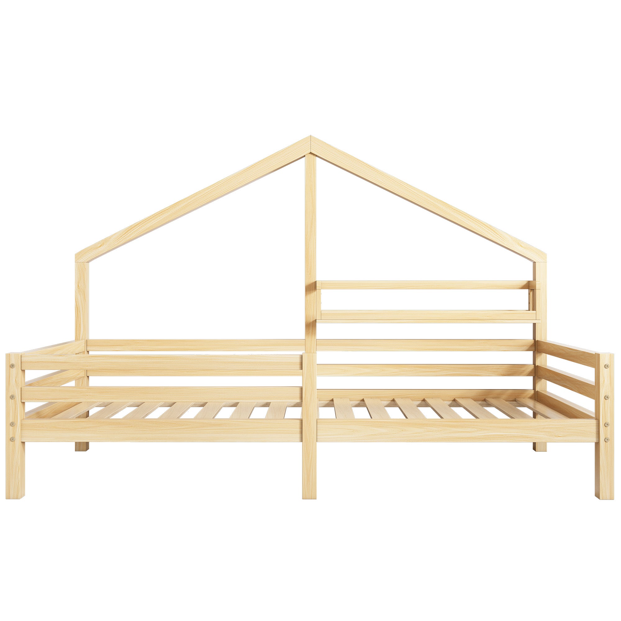 Lit cabane 90x200cm en bois massif - avec étagères - Naturel - 3