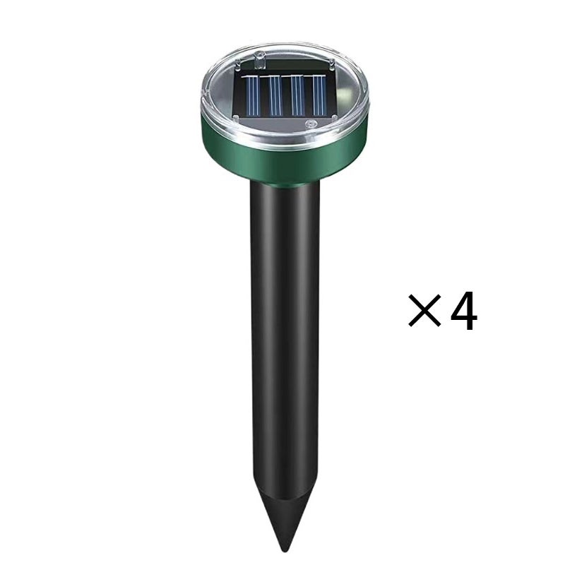 Zestaw 4 okrągłych ultradźwiękowych solarnych odstraszaczy myszy do ochrony 70 m² ogrodu i farmy