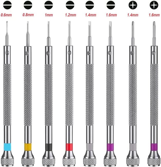 Kit Cacciaviti Di Precisione 16 Pezzi Per Riparazione Orologi, Occhiali E Elettronica Con Pinzette E Borsa - Foto 8