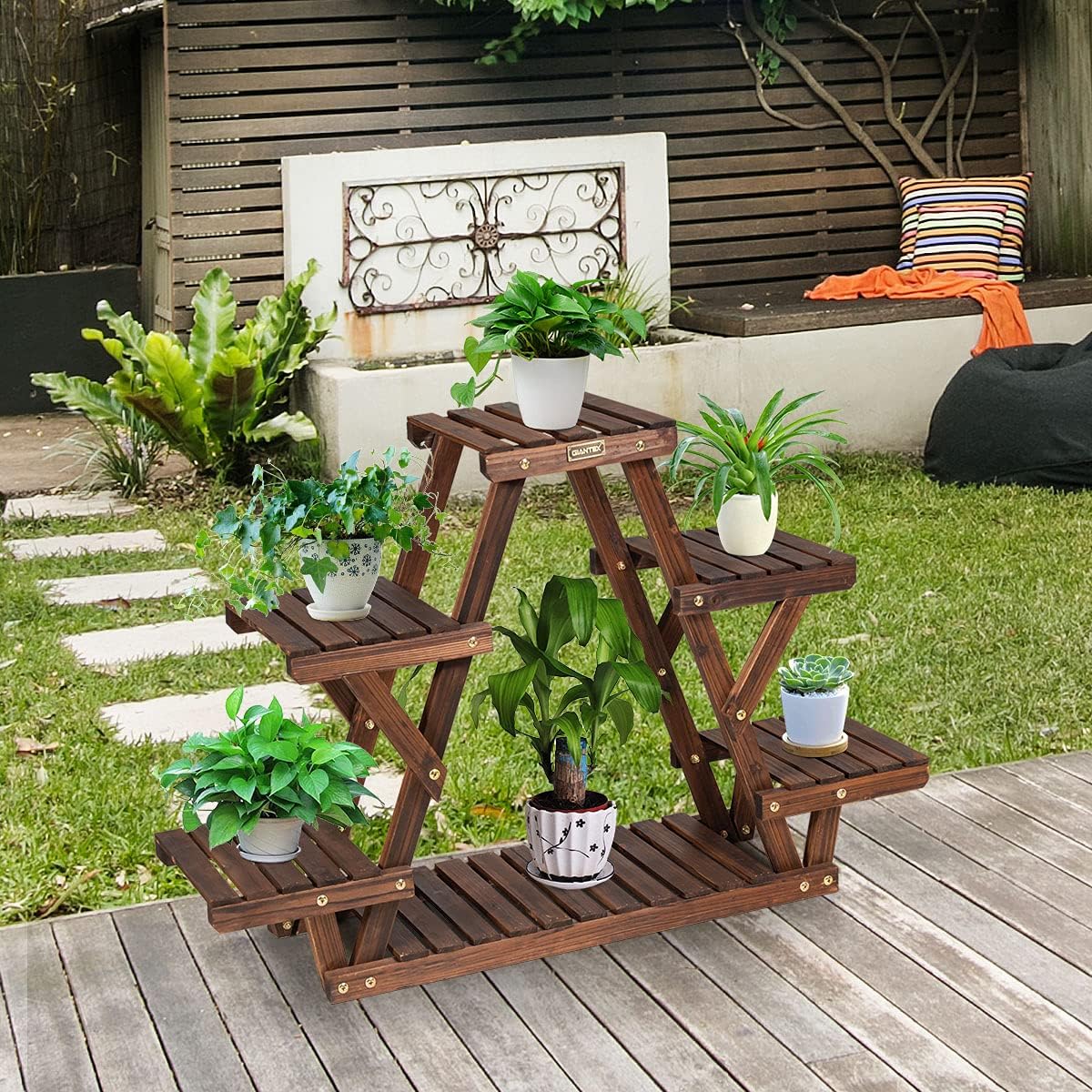 Étagère pour plantes en bois 6 tablettes 99x25x64,5cm, support plante charge 10kg - 9