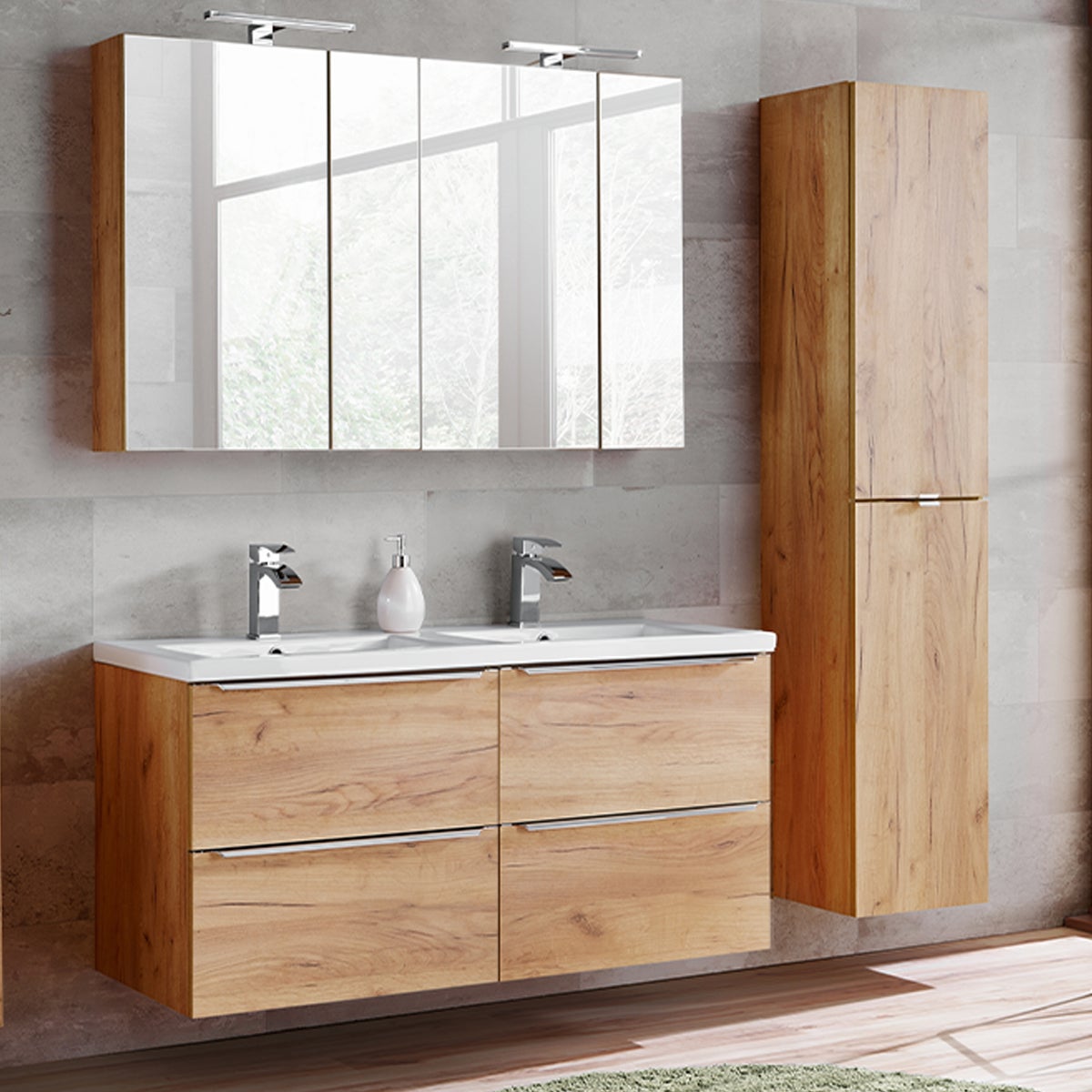 Set Mobili Bagno Montreal XL PIASKI - Lavabo Incluso - Colore Wotan - Foto 3