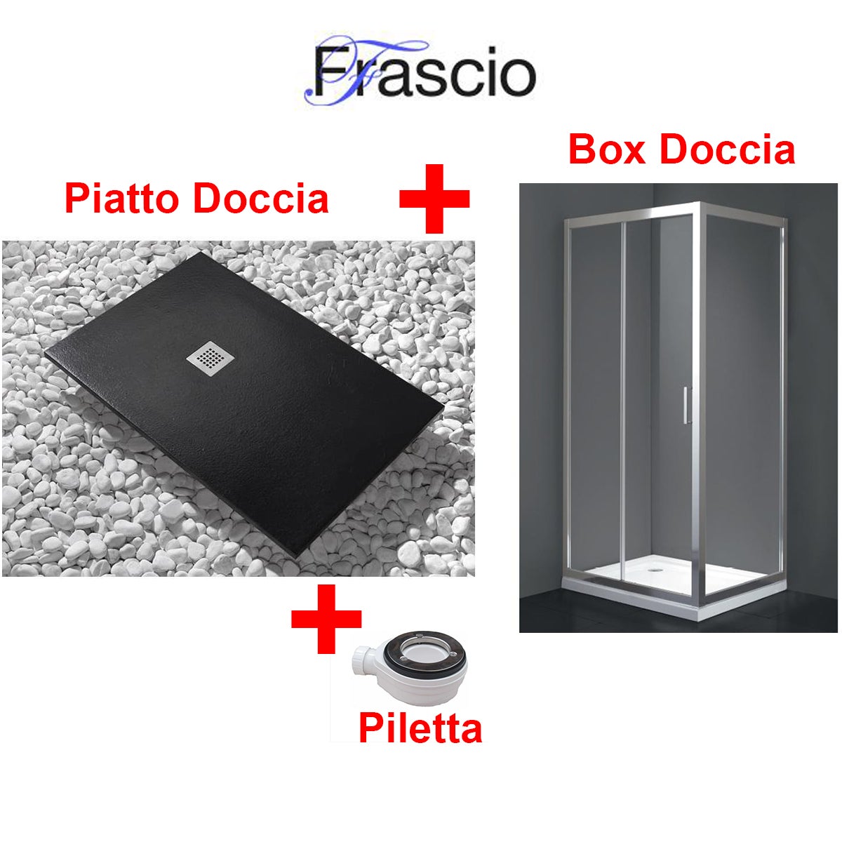 Brodzik Vulcano Line Slim Black 95x130 cm + Kabina prysznicowa 95x130 cm z jedną stałą taflą szkła i podwójnym otworem frontowym - FRASCIO