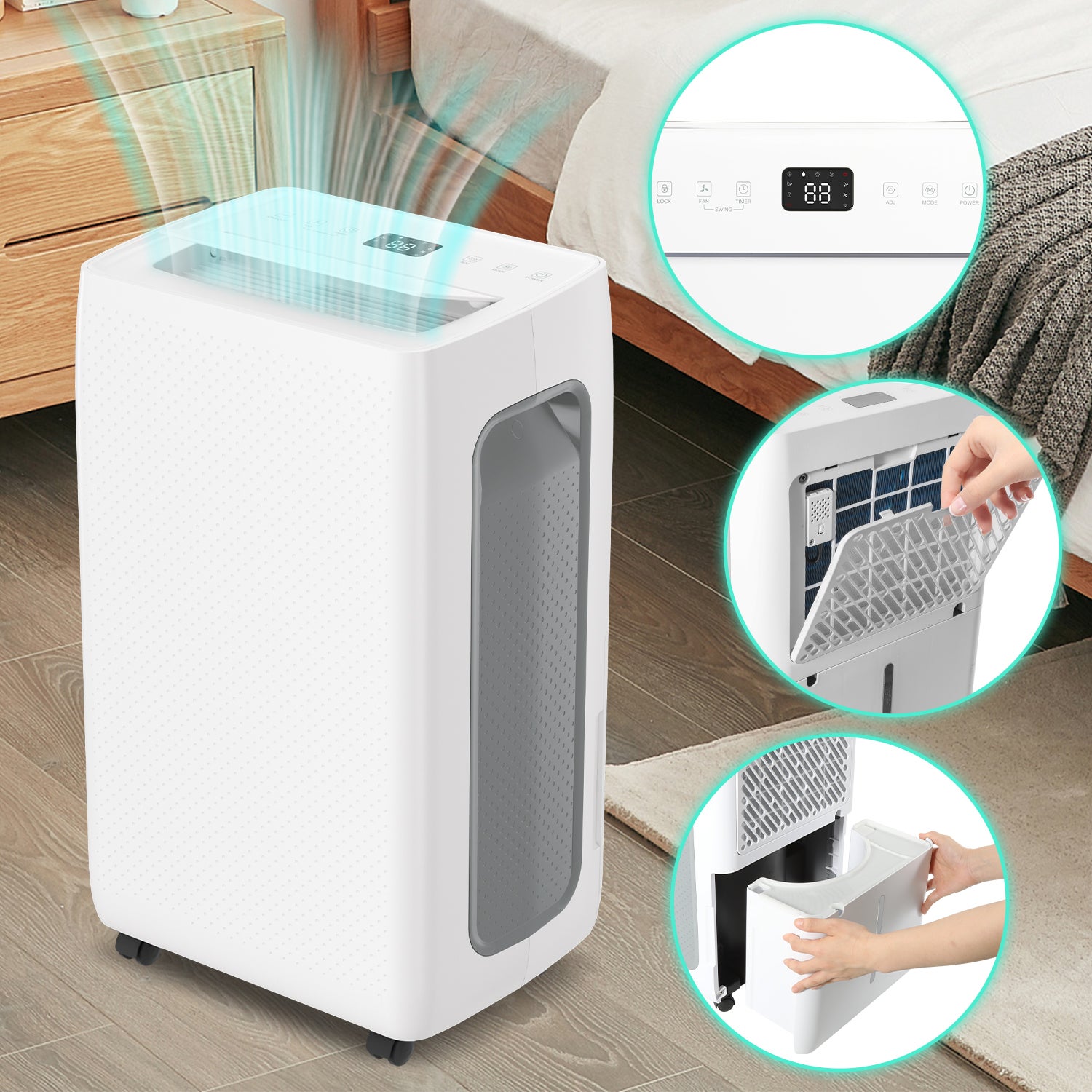 Osuszacz powietrza Wi-Fi 26 l/dzień, 20 m²-25 m², 24-godzinny timer do łazienki, zbiornik 4,3 l