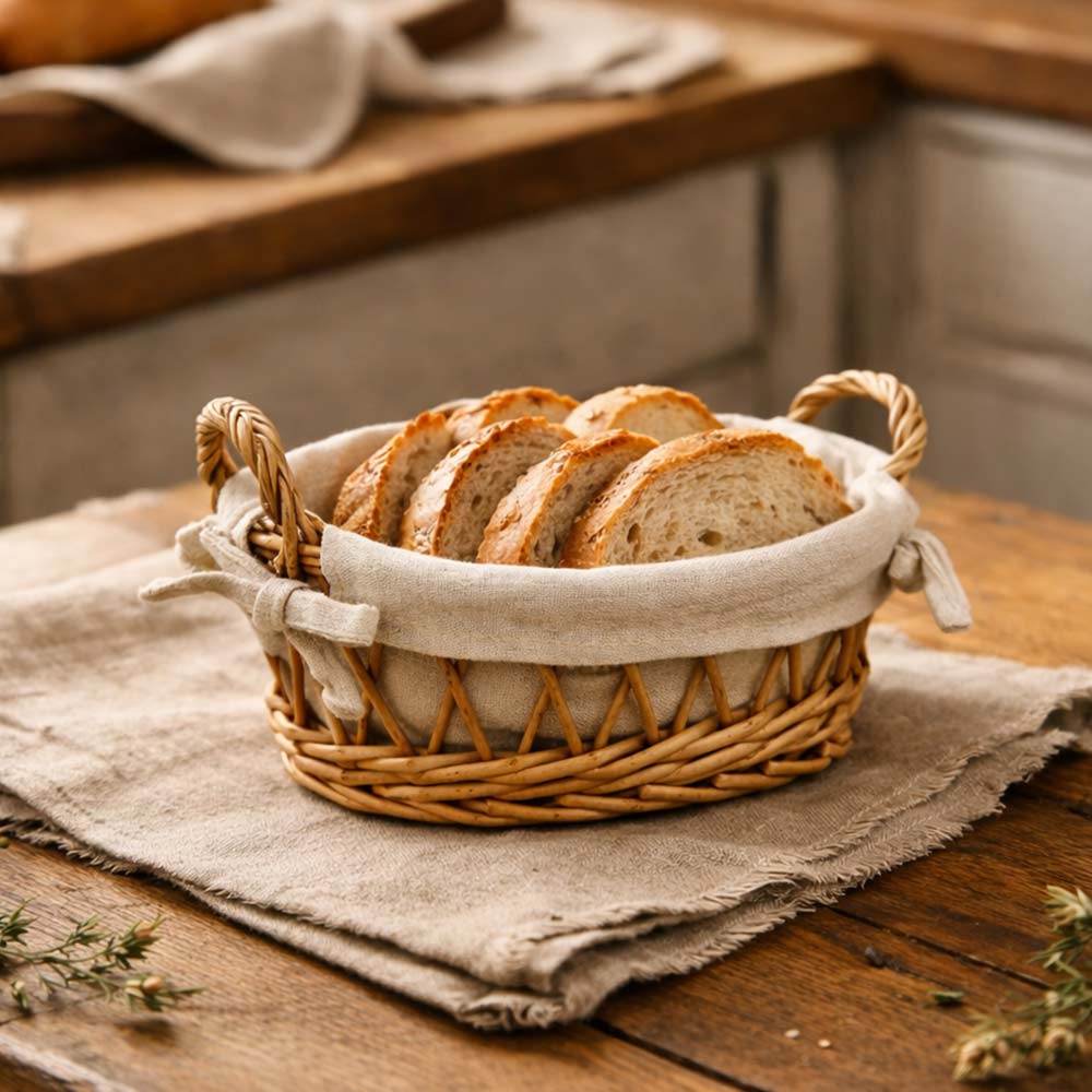 Cestas de pan ovaladas x10 de mimbre con asas trenzadas cm 25x11,5x h 13