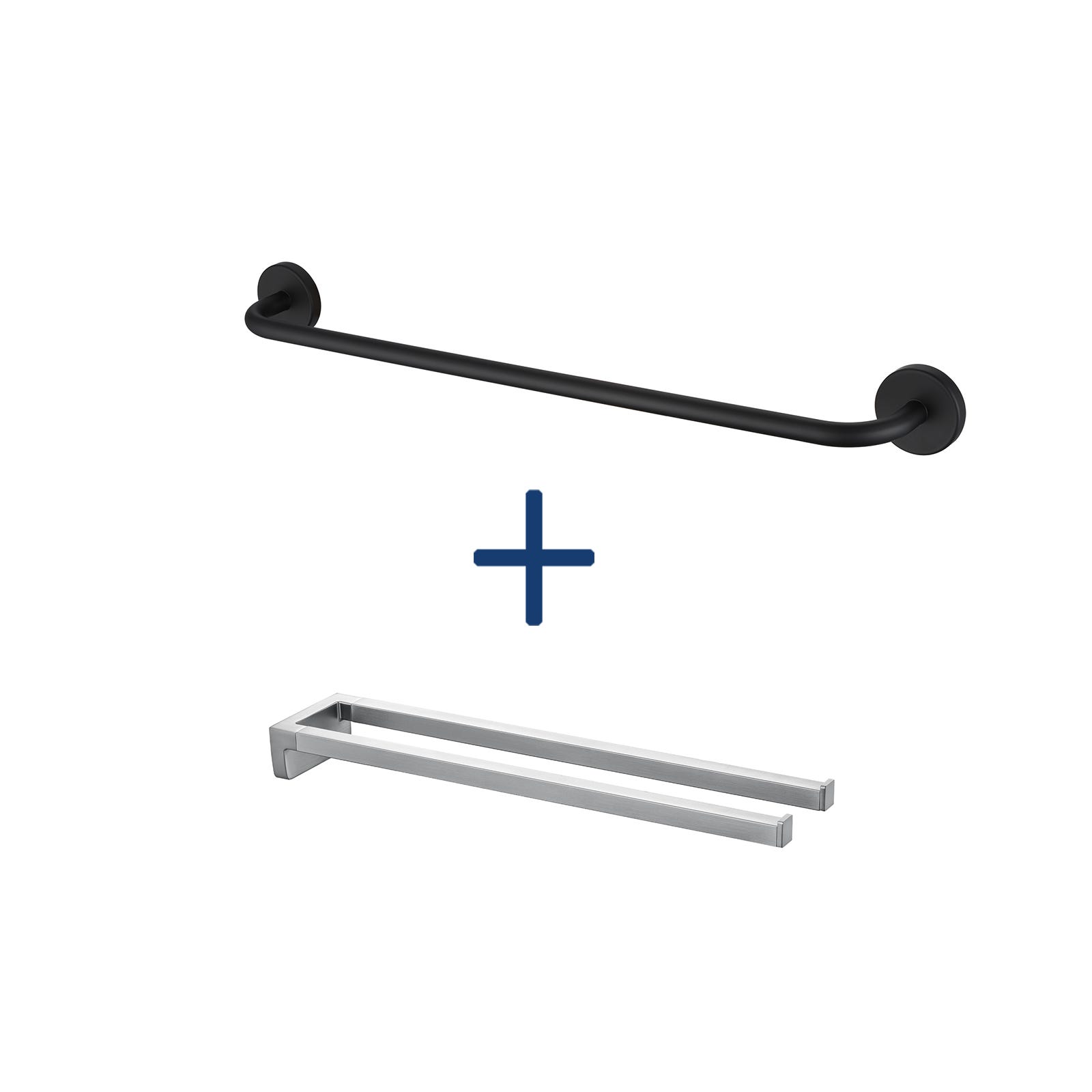 Porta asciugamani bagno Auralum MAX 60 cm,autoadesivo/perforato,2 pezzi, inossidabile 304, nero+porta asciugamani a due bracci, 42 cm,spazzolato | Leroy Merlin Porta asciugamani bagno Auralum MAX 60 cm,autoadesivo/perforato,2 pezzi, inossidabile 304, nero+porta asciugamani a due bracci, 42 cm,spazzolato | Leroy Merlin