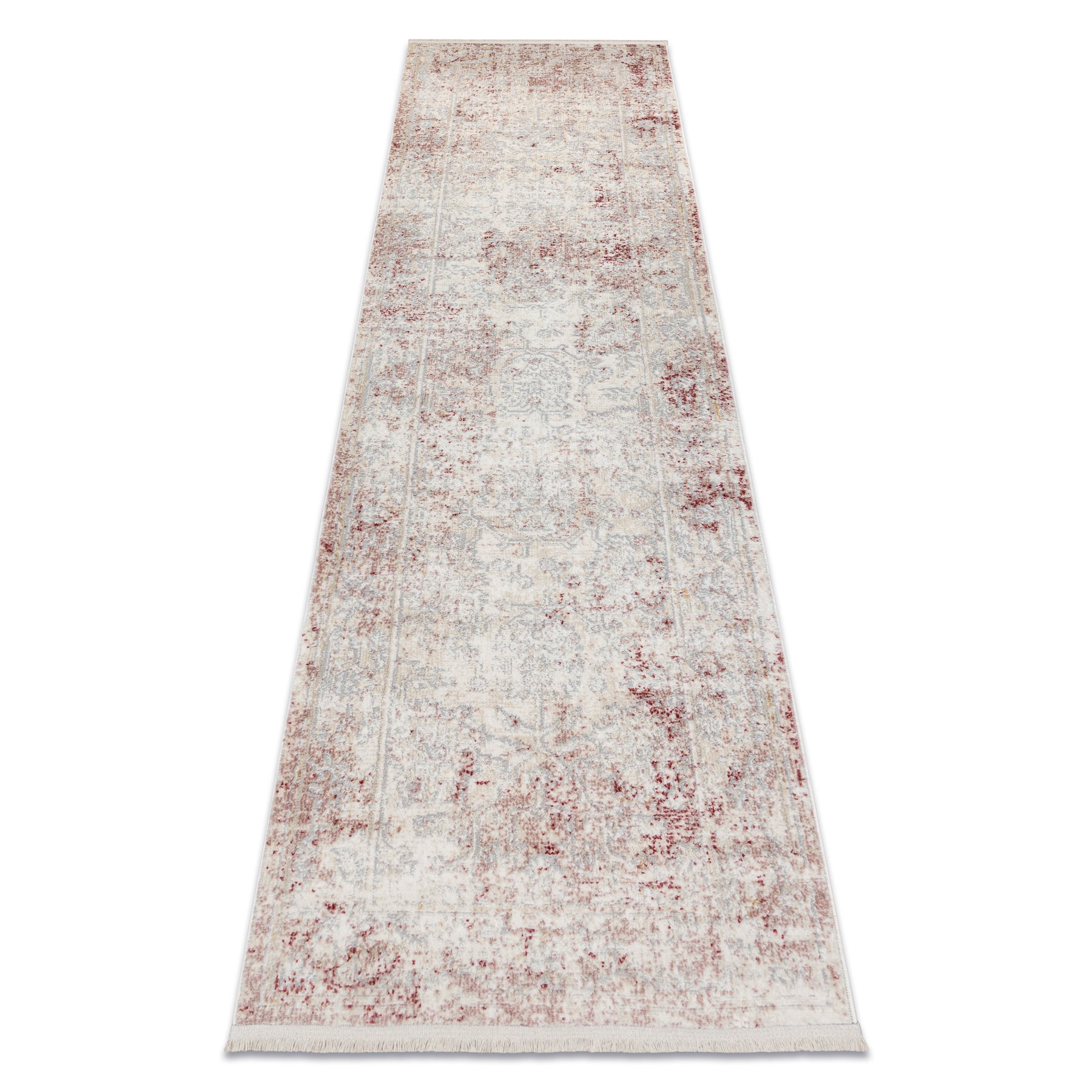 Dywan, chodnik DISTIN 0828A różowy / pudrowy / biały nowoczesny - Abstrakcja, vintage, frędzle 80x250 cm