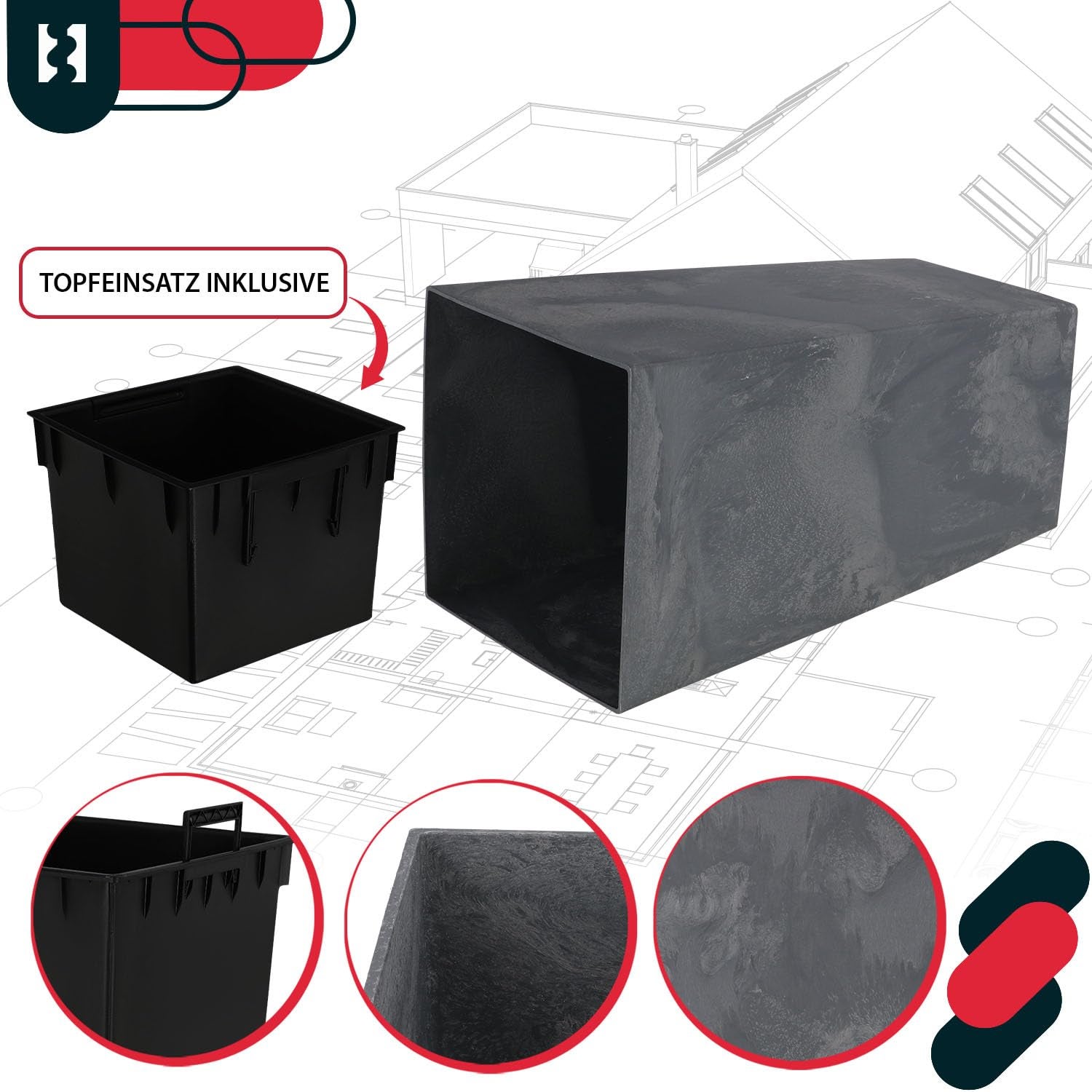 Doniczka donica 240x240x449mm wkładem osłona osłonka kwiaty rośliny marengo - KOTARBAU - 5