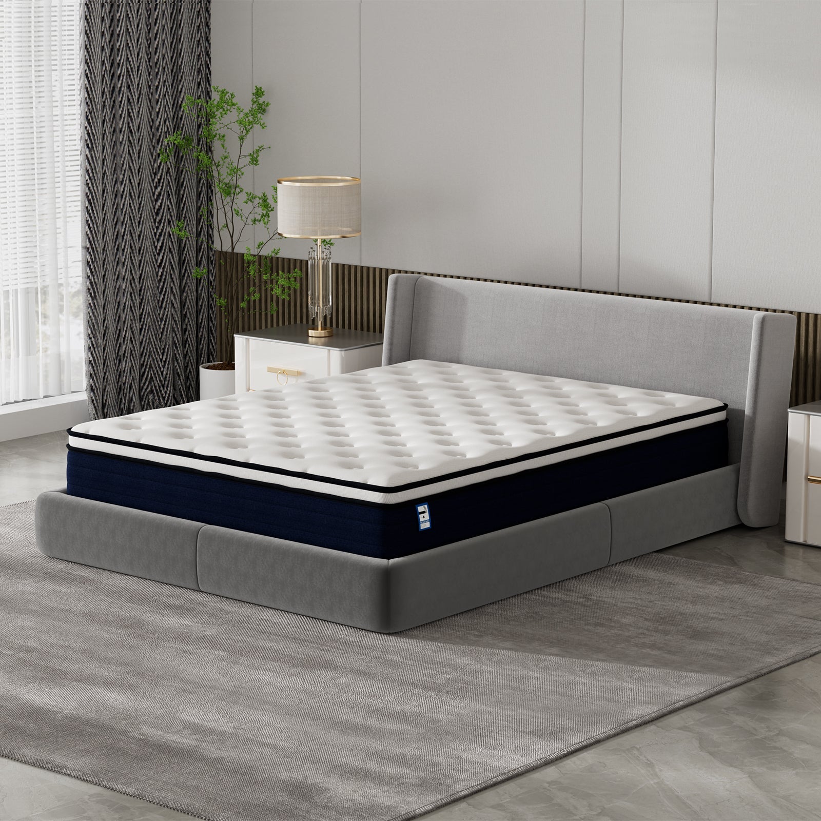 TEENO Ensemble Matelas à ressorts+ Lit Sommier Tapissier Déco 140x190cm, Epaisseur du Matelas 25cm - 9
