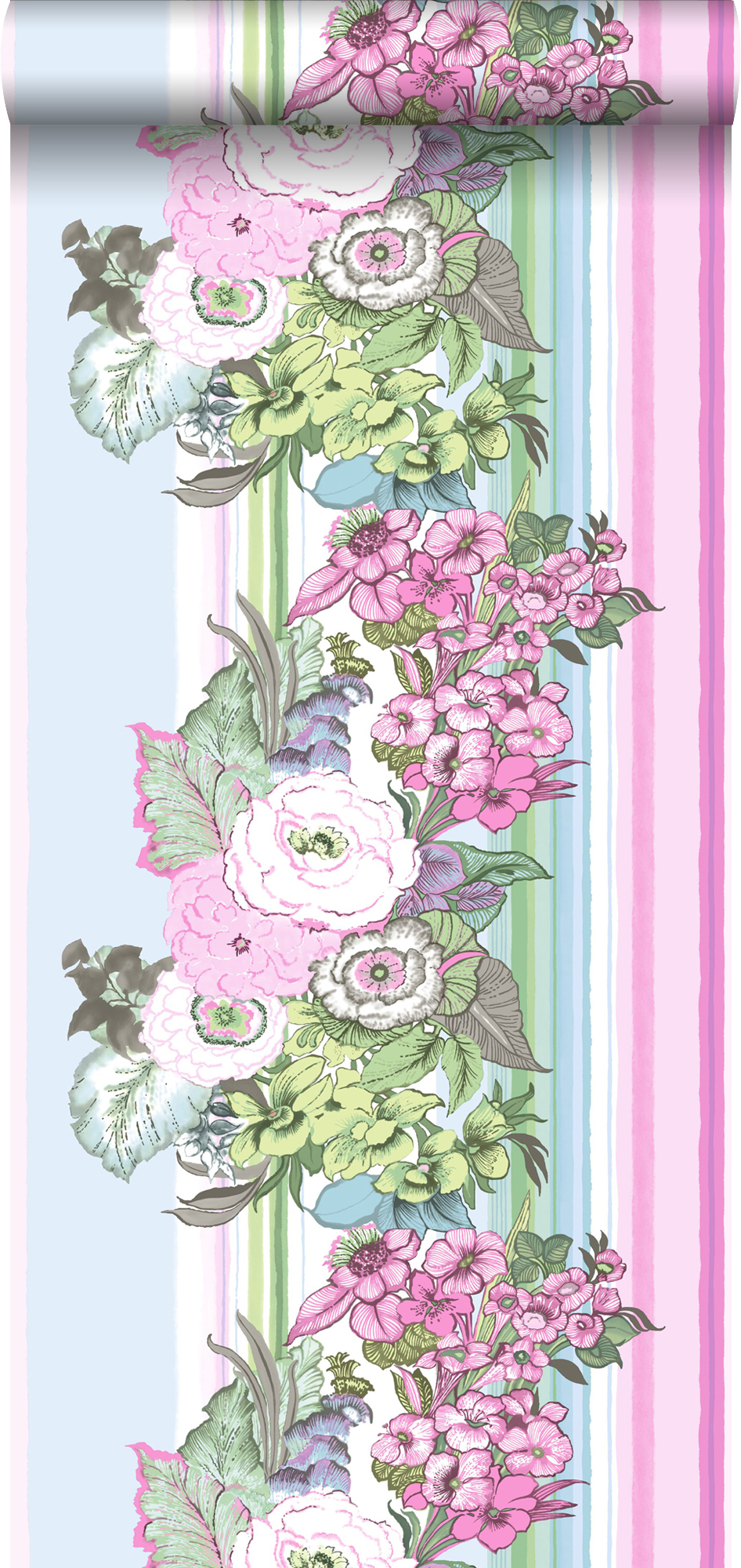 Papel pintado flores vintage rosa claro y turquesa - 53 cm x 10,05 m - estahome