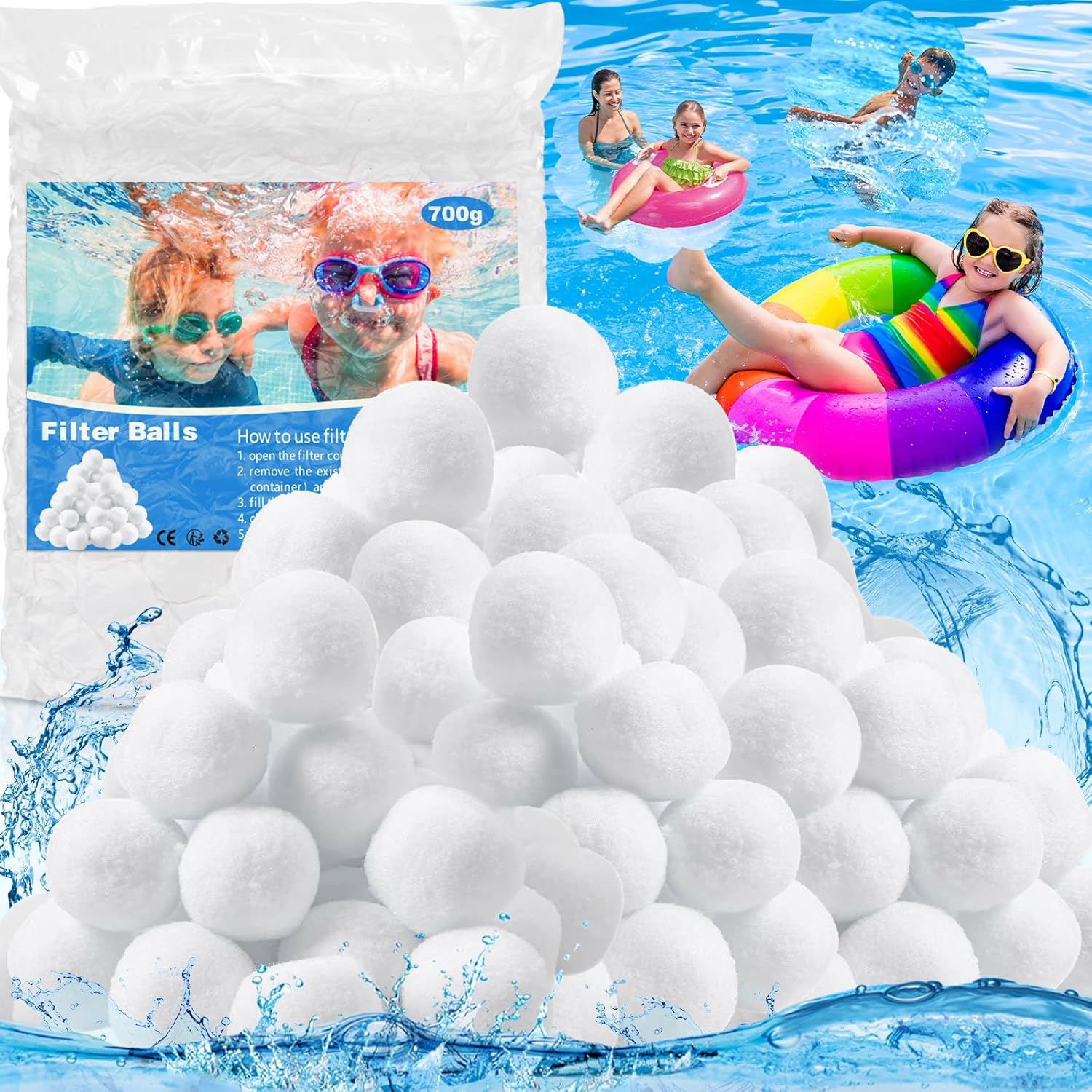 300g De Boules Filtrantes Pour Piscine (filtre à Sable) - Remplacent 10 Kg De Sable - Réutilisables, Lavables En Machine - Diamètre 30-50 Mm