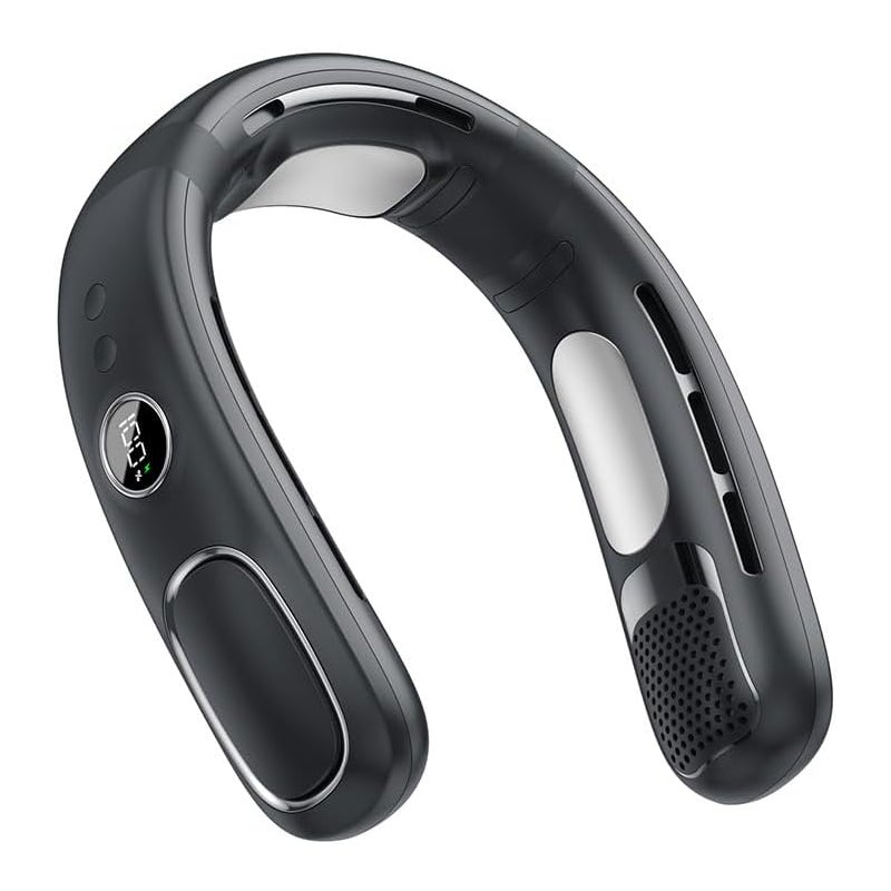 Przenośny wentylator bezłopatkowy na szyję, akumulatorowy, 5 prędkości wiatru, idealny do podróży na świeżym powietrzu, czarny