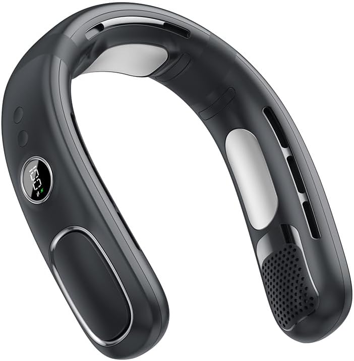 Przenośny wentylator bezłopatkowy na szyję, akumulatorowy, 5 prędkości wiatru, idealny do podróży na świeżym powietrzu, czarny