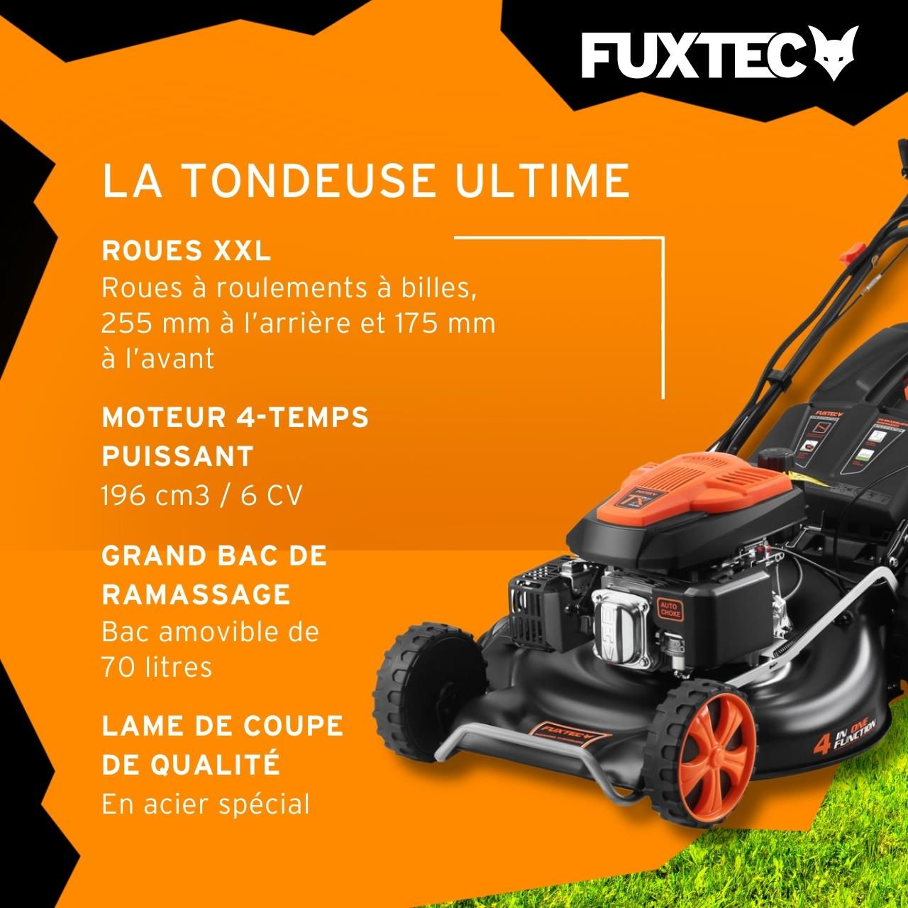 Tondeuse à gazon thermique autotractée FUXTEC FX-RM5396esPRO – 196 cm³ – 53 cm – Démarrage électrique – Vitesse réglable – Bac 70L – 6CV - 5
