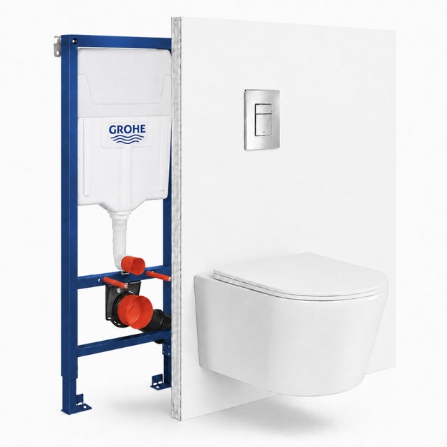 Pack WC suspendu complet avec bâti-support GROHE Rapid SL, cuvette Ceramia Vortex, abattant SoftClose, plaque chromée