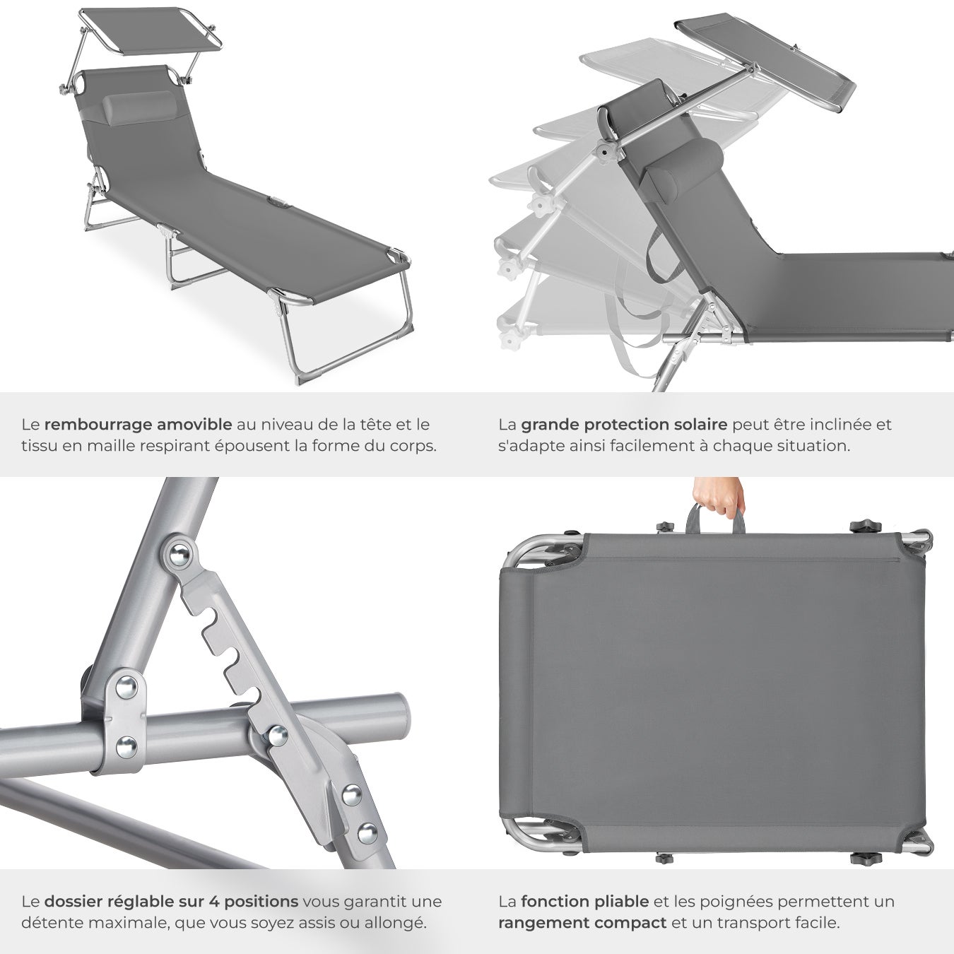 TECTAKE Juego de 2 tumbonas plegable - 5