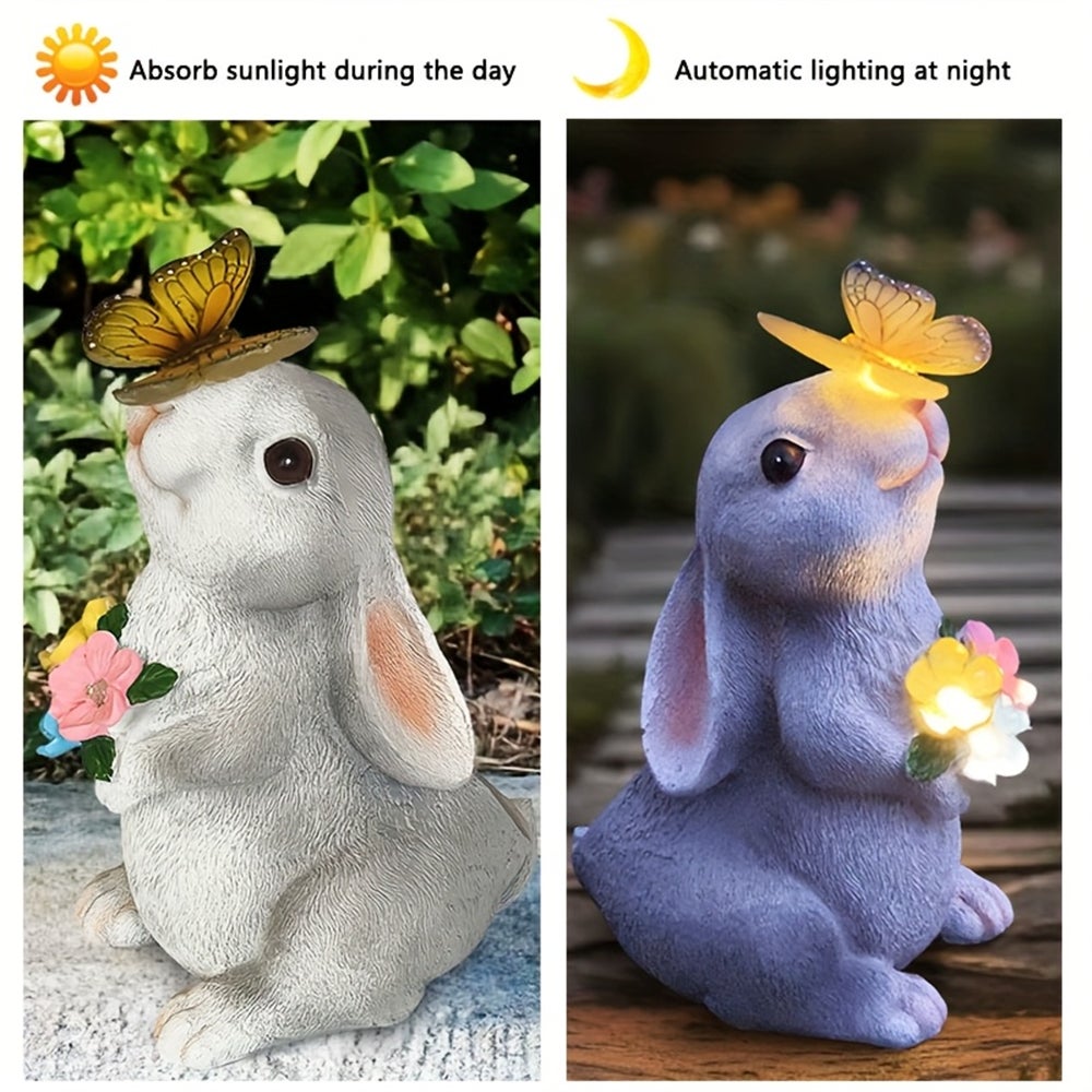 Statues de jardin solaires en forme de lapin, figurine en résine, panier de fleurs et boule magique, lampes LED Décoration de jardin | Leroy Merlin